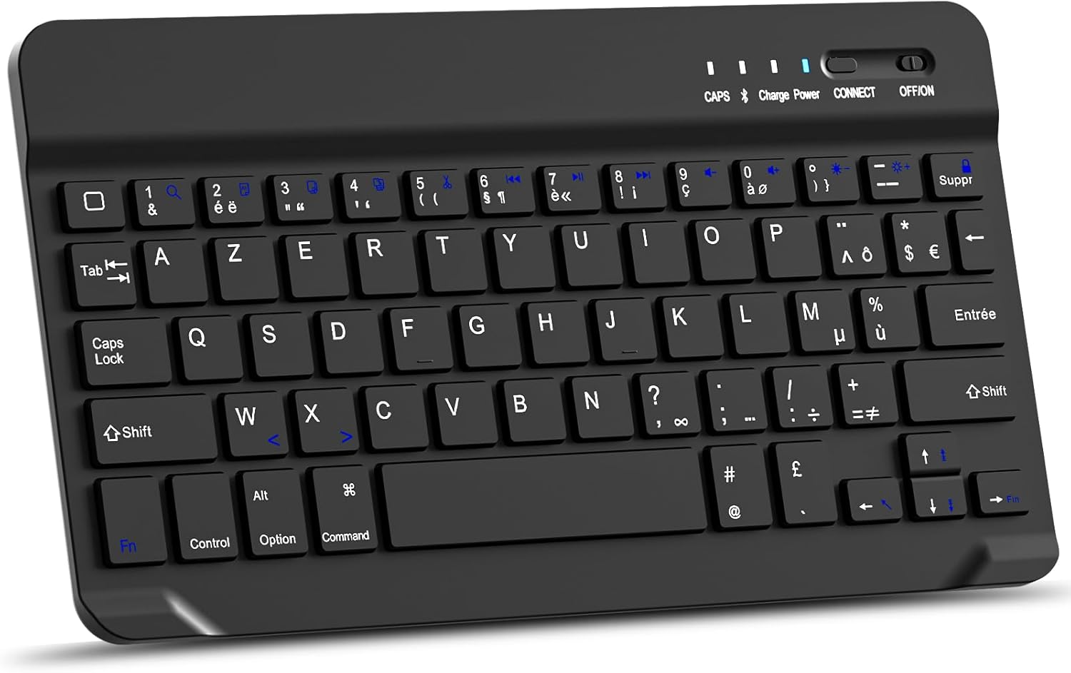 MMK Bluetooth Keyboard, AZERTY Layout, Silent Keys, Mini Wireless Keyboard for iPad 10th Generation/iPad Pro/Air/Mini/10.2"/9.7", iPhone, Android, Windows (Black)