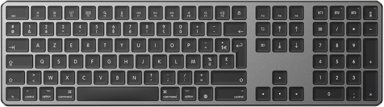 OMOTON Bluetooth Keyboard for Mac, Multi-Device Rechargeable Wireless Keyboard with 3 Bluetooth Channels for Apple Mac Pro/Mini, MacBook Pro/Air, iMac Pro, French AZERTY, Dark Grey