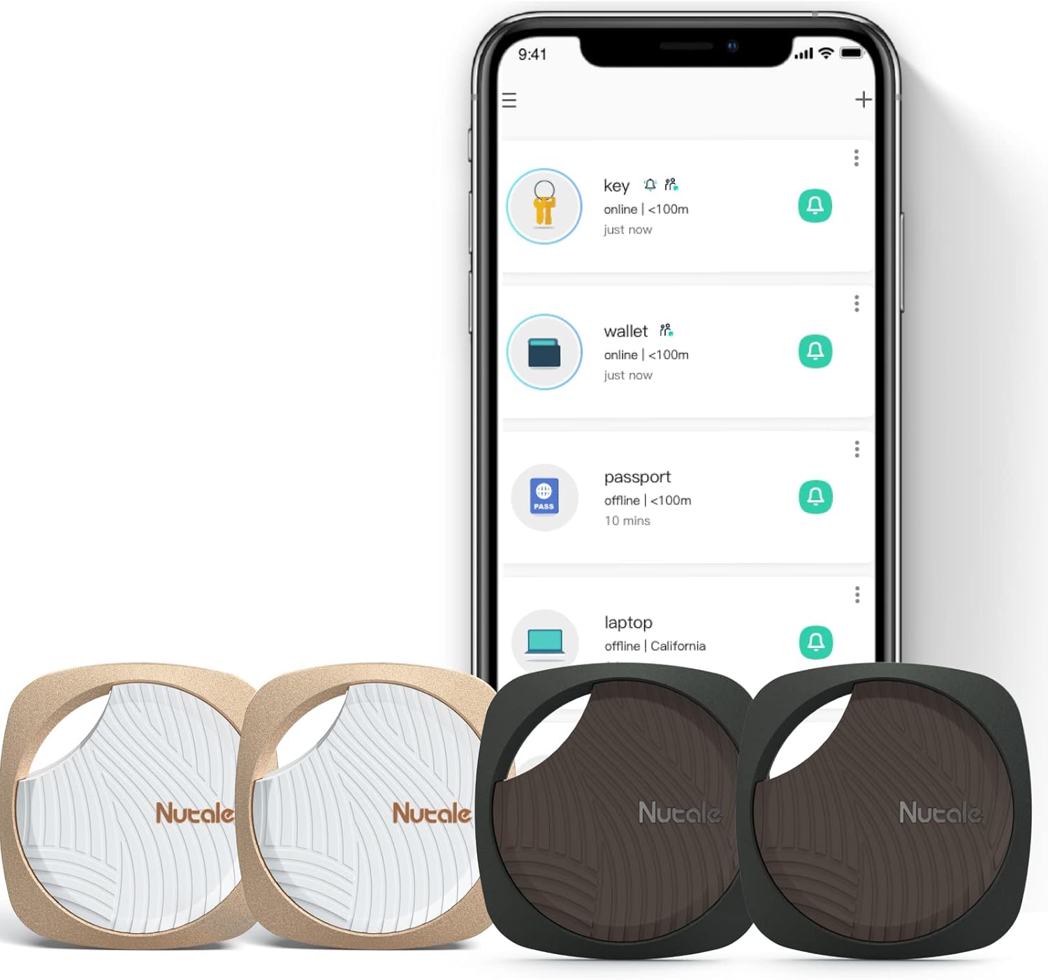 Bluetooth Key Fob Locator with Keychain for Keys, Wallets, Backpacks and Tablets (4 Pack)