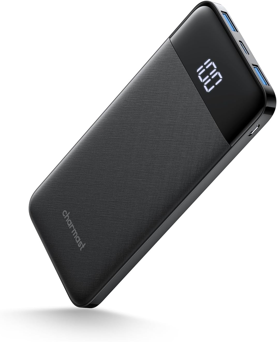 Charmast External Battery 10400mAh 5V/3A Power Bank USB C with LED Display Ultra Slim Portable Battery for iPhone Samsung Huawei Xiaomi (Black)