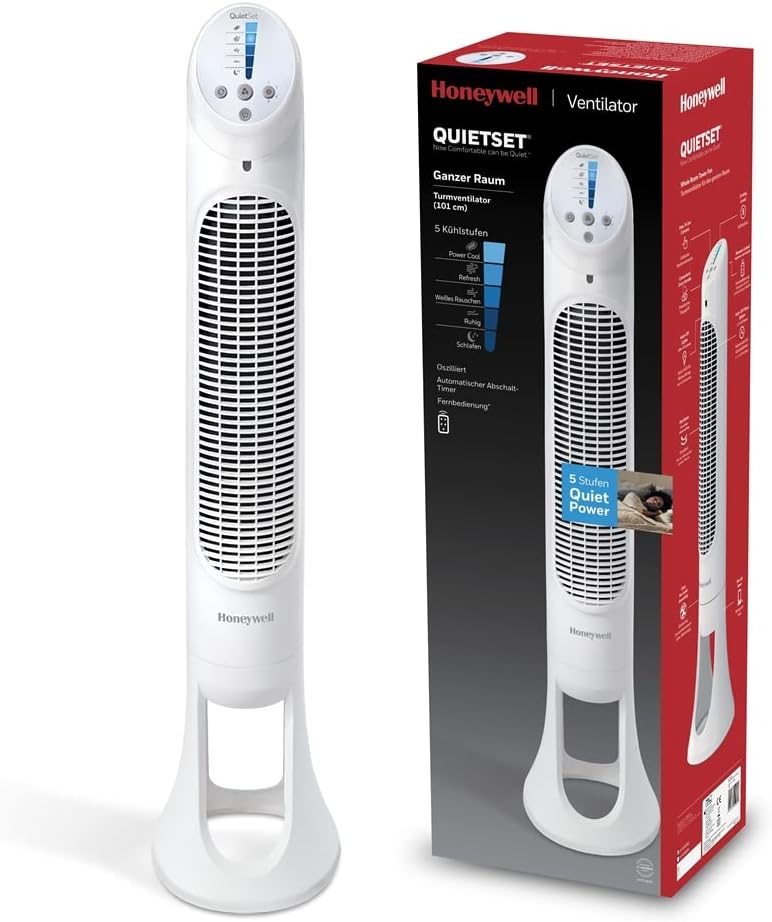 Honeywell - Honeywell QuietSet Whole Room Oscillating Column Fan (5 Speed, 80° Oscillation, Timer Function, Auto Indicators and Remote Control) HY260