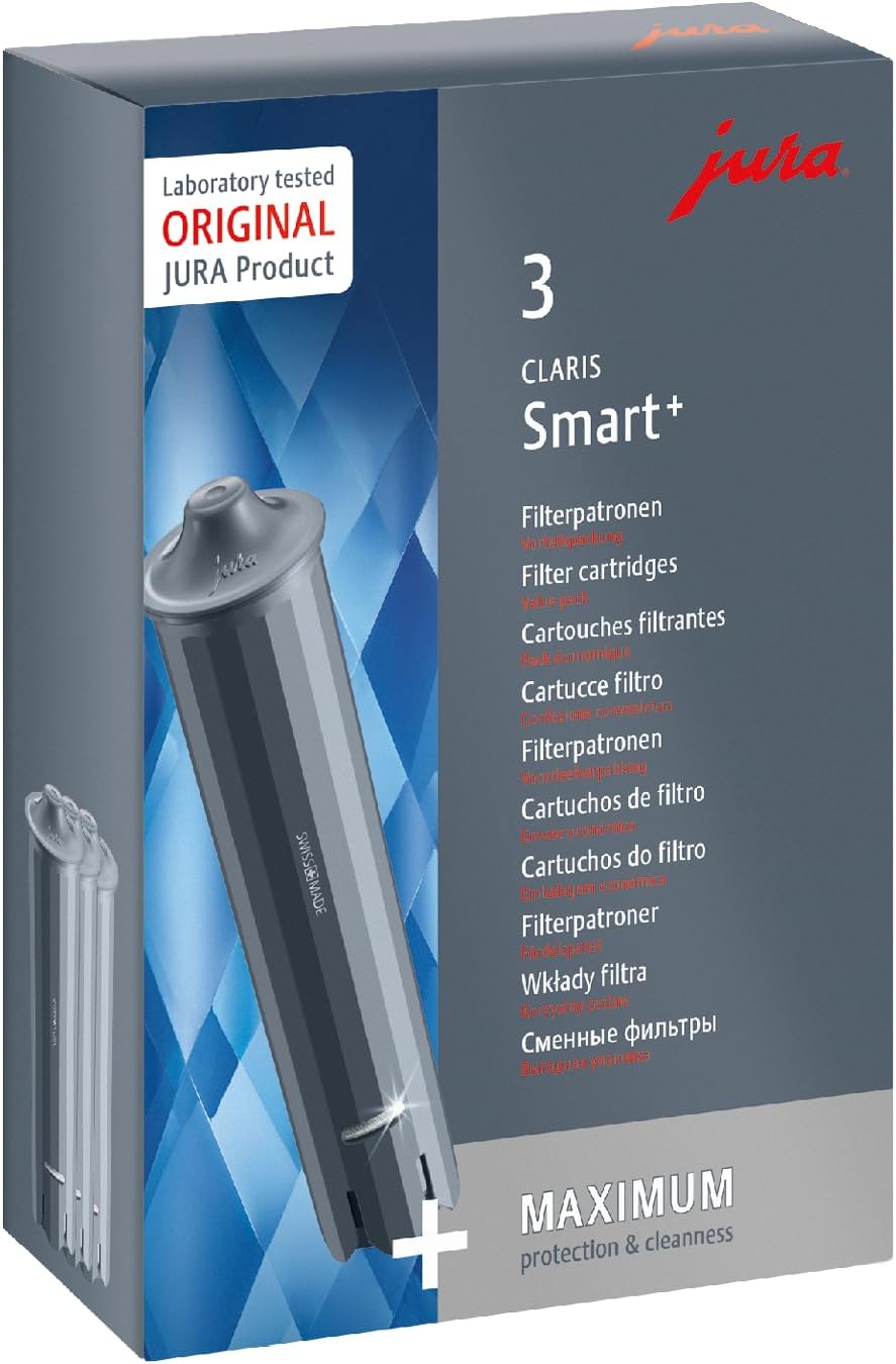 JURA CLARIS Smart+ 24233 Original Filter Cartridges with Automatic Filter Recognition Hygiene TÜV-Tested Grey (Pack of 3)