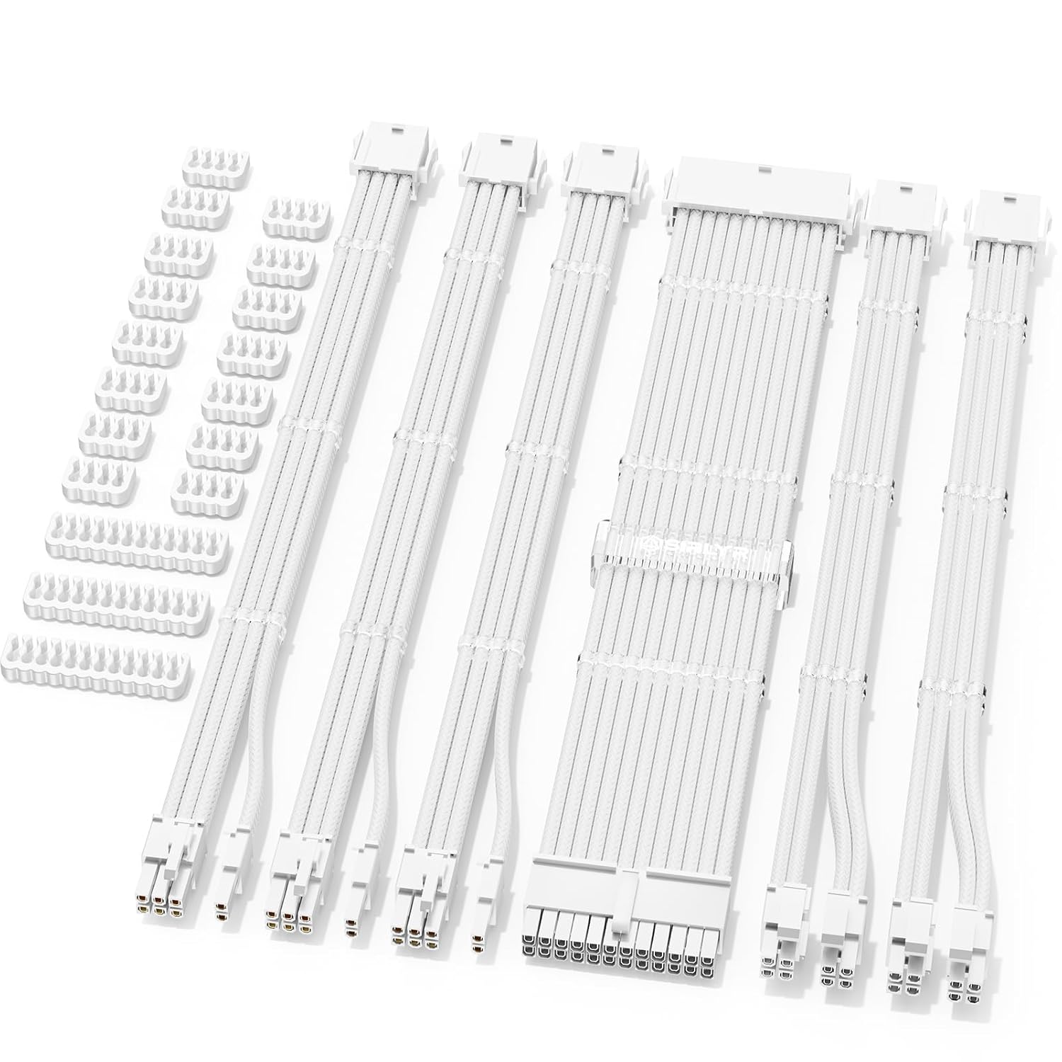 Sirlyr White PSU Extension Cable Kit, PC Power Extension Mod Cables - 1 x 24 Pin ATX /2 x 8 (4+4) Pin EPS /3X 8(6+2) Pin Gold Plated PCIE GPU White Nylon Braided