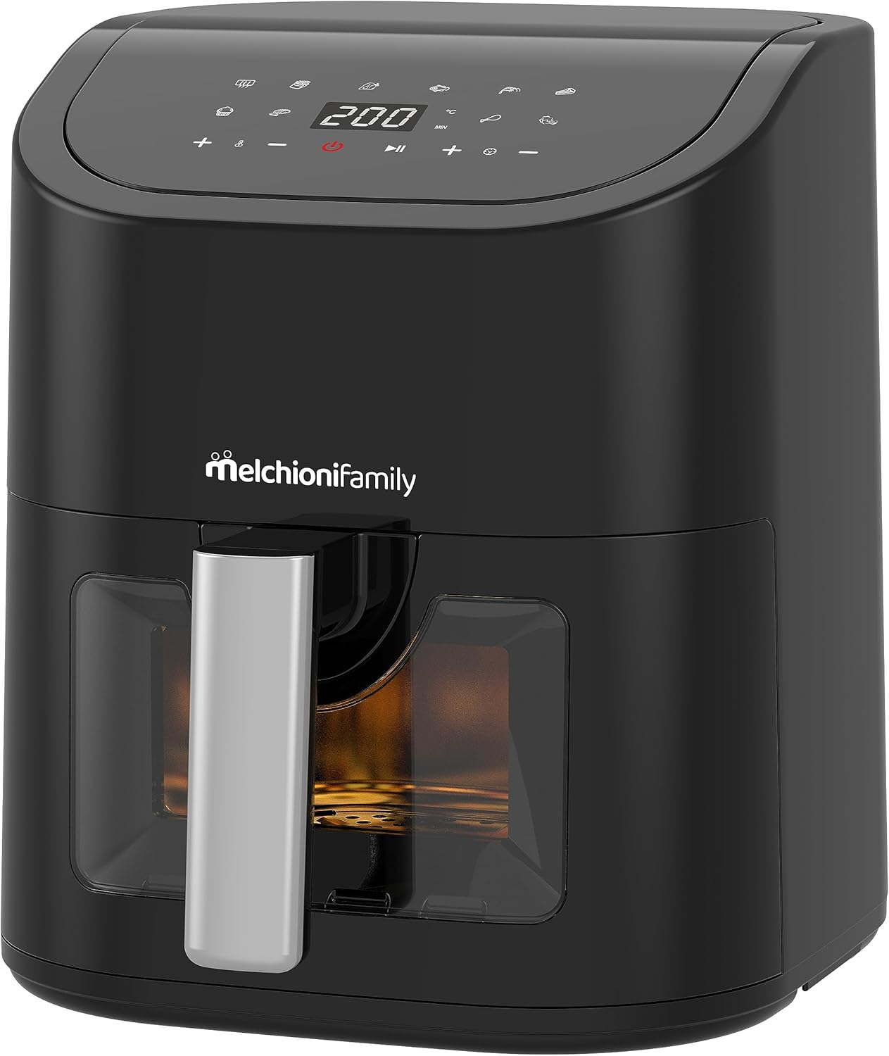 Melchioni Family | MARIANNA Air Fryer, 5.2 Litre Capacity, Transparent Window and Digital Screen, Oil-Free Air Fryer with 9 Programs, 50-200°, Black