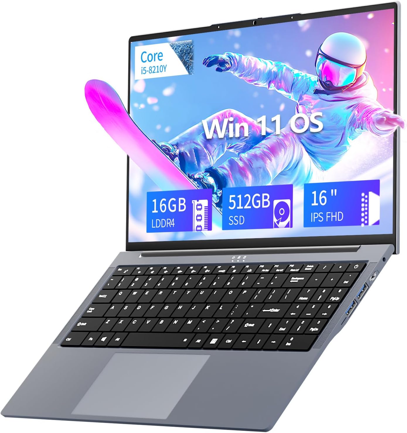 Zonatrix 16 Pulgadas Laptop, Core I5-8210Y Procesador Win11 Laptop PC, 16GB RAM 512GB SSD Laptop, 1920 x 1080 IPS FHD Screen, Backlit Keyboard, Mini-HDMI/USB3.0/Type-C/+TF Card Slot