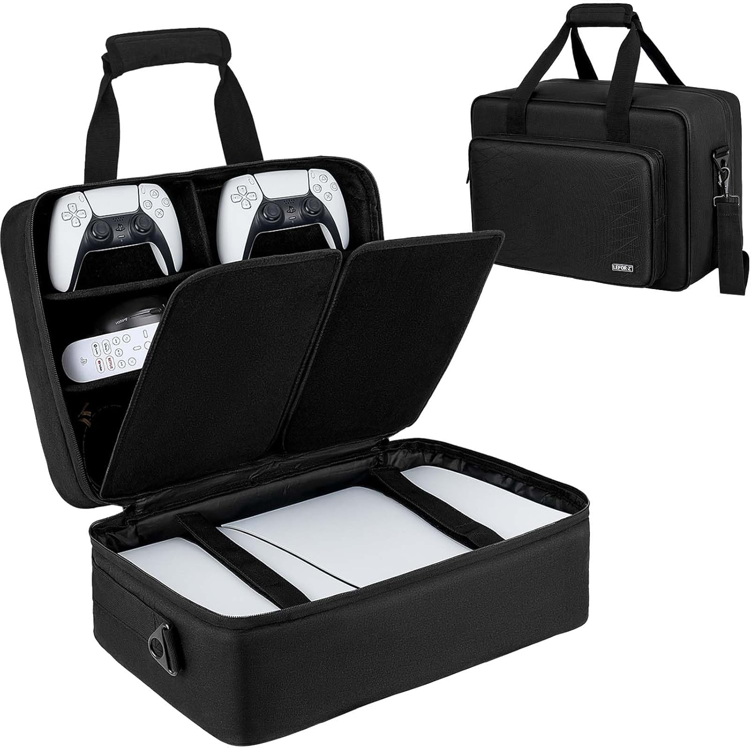 IVODEELA Étui de Transport Compatible pour PS5/PS5 Pro,Sac de Rangement de Protection pour Manettes PS5,Disques de Jeu,Accessoires de Chargeur,Noir