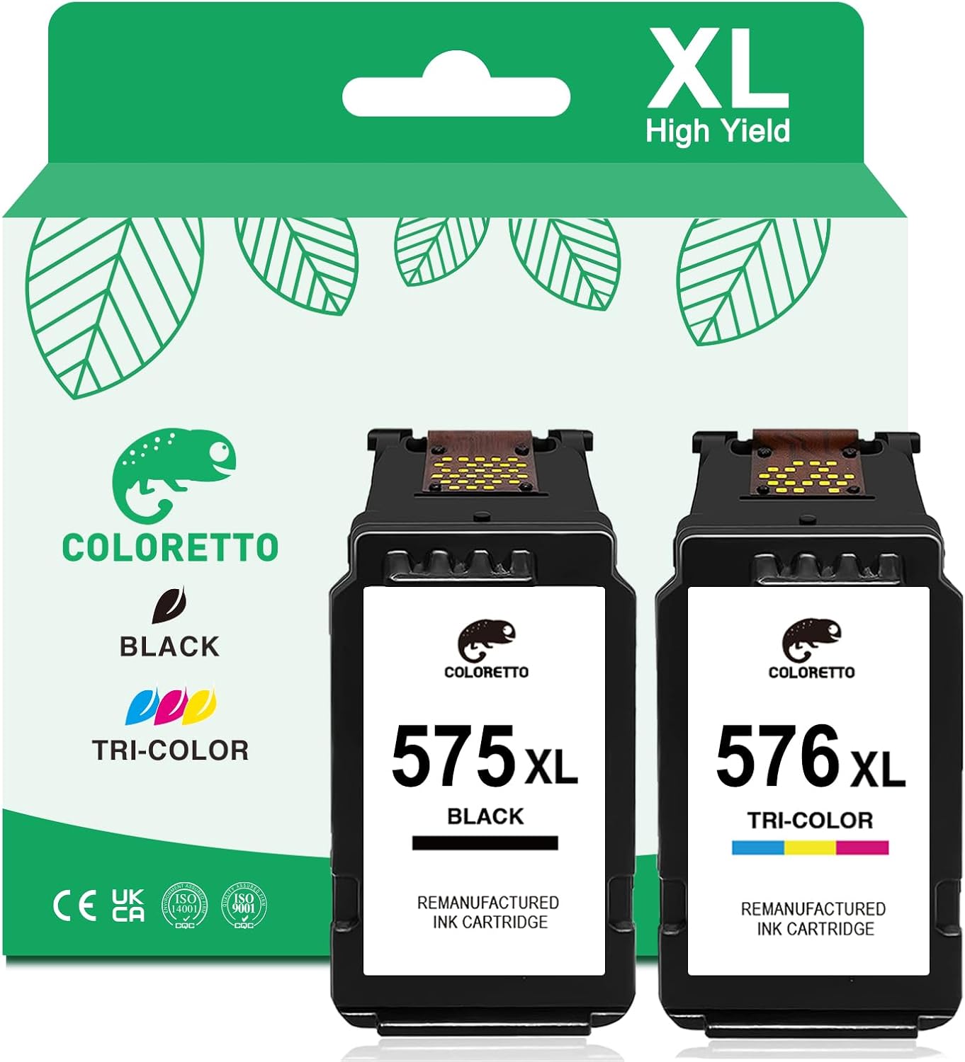 COLORETTO PG-575 CL-576 for Canon Pixma TR4755i TR4756i TR4750i TR4751i TS3550i TS3551i TS3750i TS3751i TS3752i Ink Cartridge 575XL 576XL Replacement Cartridge for Canon 575 and 576 Black Colour