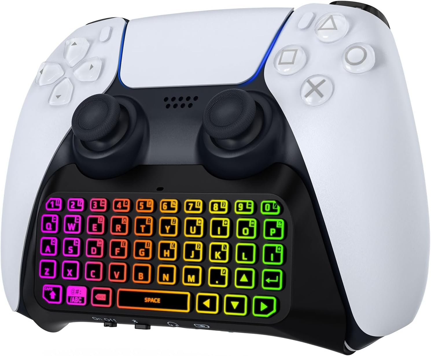 MoKo RGB Backlight Keyboard Compatible with PS5 Controller, Mini Wireless Bluetooth Game Controller Keyboard for Playstation 5 with Built-in Speaker & 3.5mm Audio Jack, PS5 Controller Accessory
