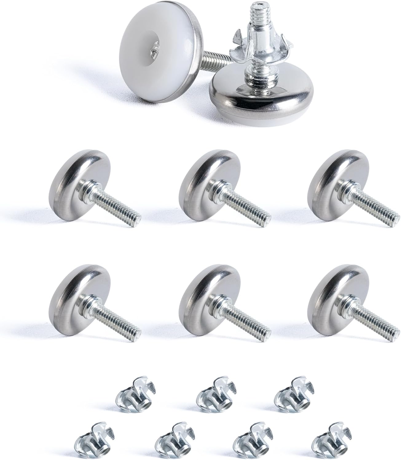SPDYCESS 8pcs M6 X 28MM Adjustable Round Base Leveling Feet Feet Screw Furniture Screw Screw Adjustment Screw for Leveling Foot with 8 Claw Nuts for Bed Legs Office Cabinet