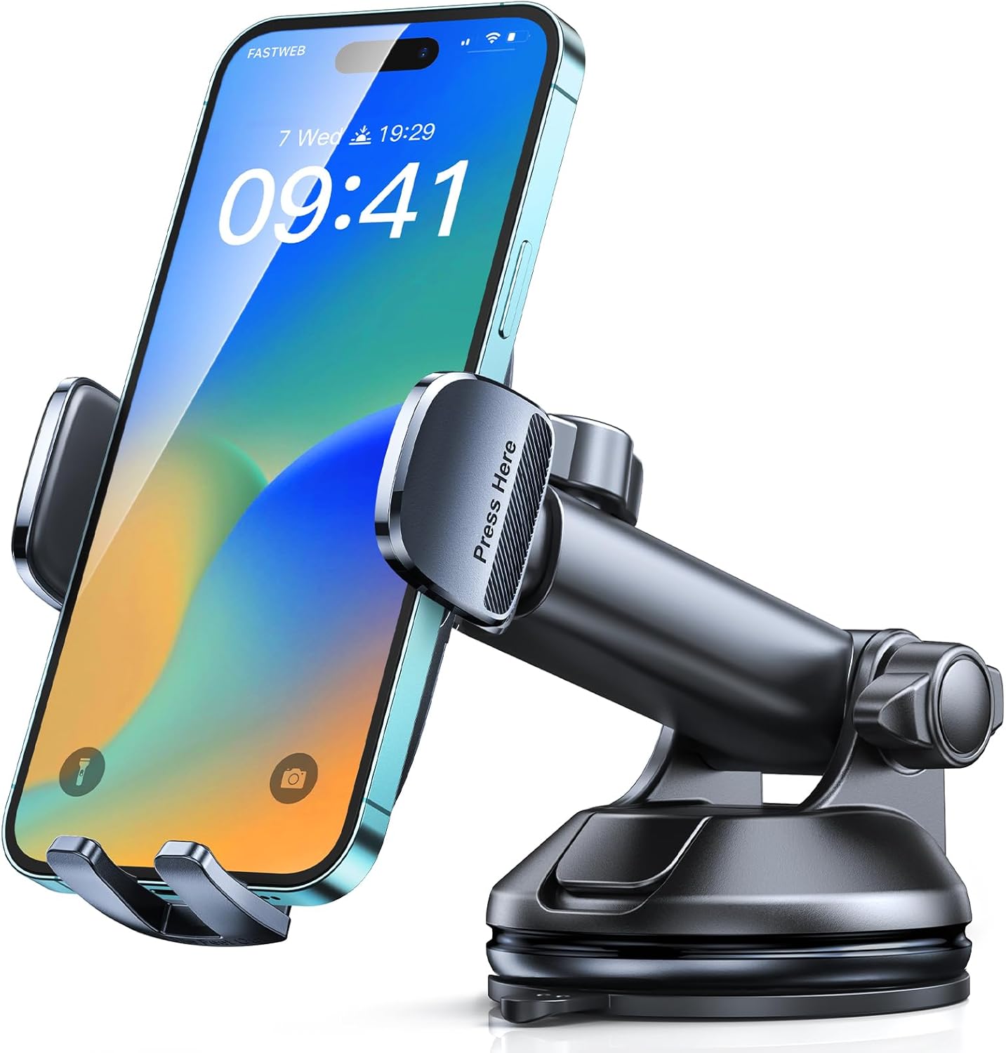 CIRYCASE Universal 360° Adjustable Car Phone Holder with Suction Cup and Quick Release with One Button for Dashboard/Windscreen, 4-7 Inch Smartphones