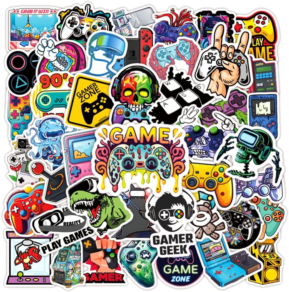 Cool Stickers for Game Console, Classic Popular Video Game Stickers for Books, Mobile Phones, Skateboards, Guitars Waterproof Vinyl Stickers for Teens 50 Pack