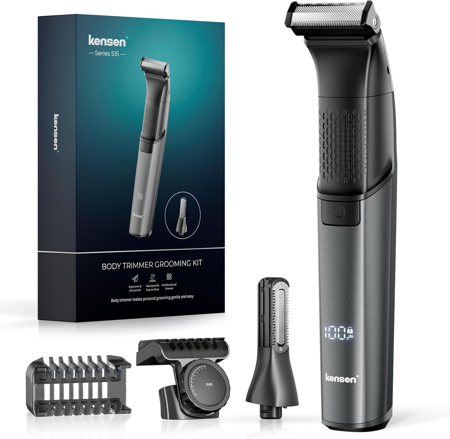kensen Men's Intimate Hair Clipper with 100 Mins Battery Life - Electric Razor - Type-C - Waterproof Wet & Dry Intimate Razor with Limit Comb for Members & Trunk