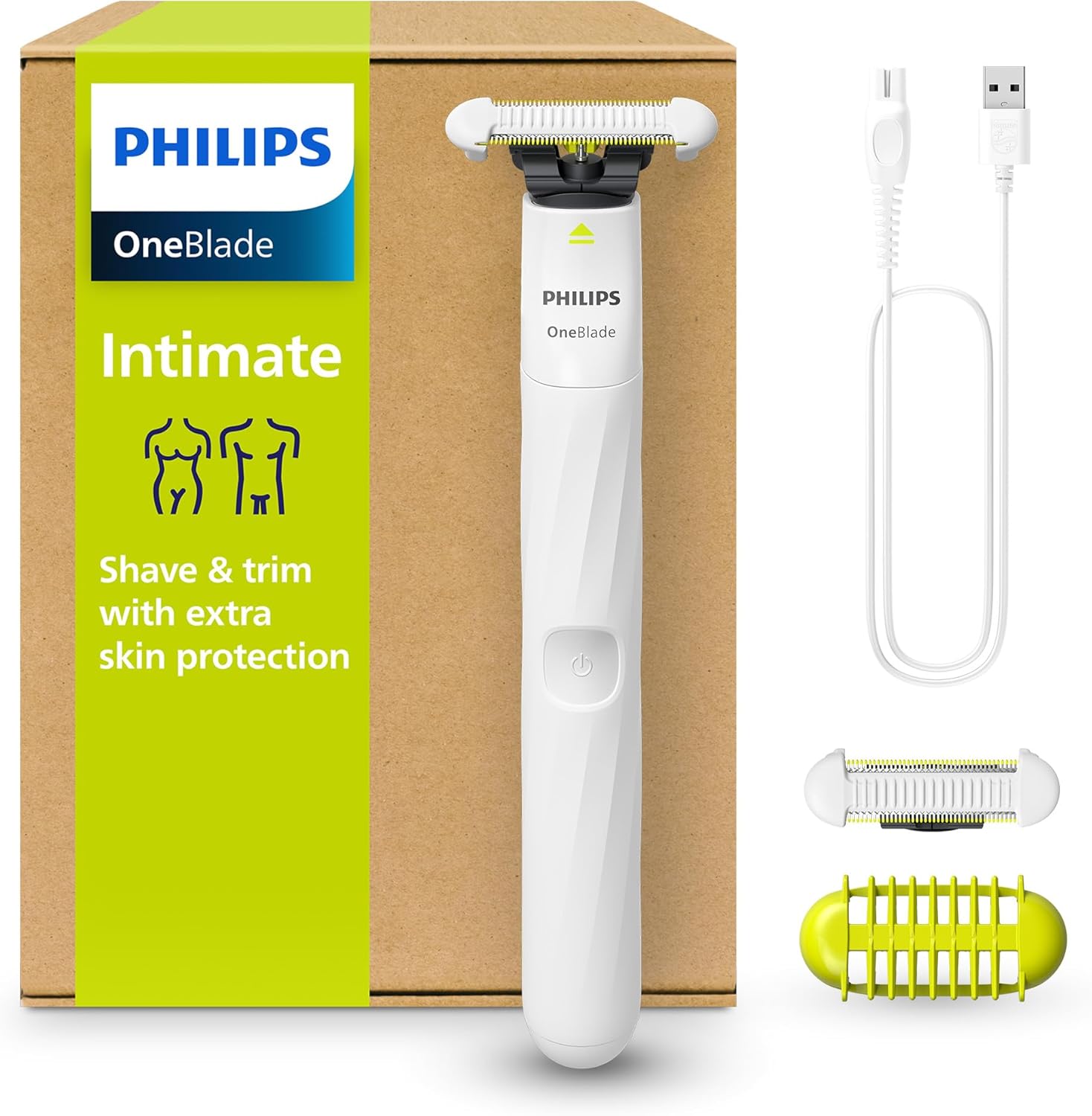 PHILIPS Oneblade Intimate QP1924/30 Designed for Pubic Hair Care, Cutting, and Shaving with Reinforced Skin Protection