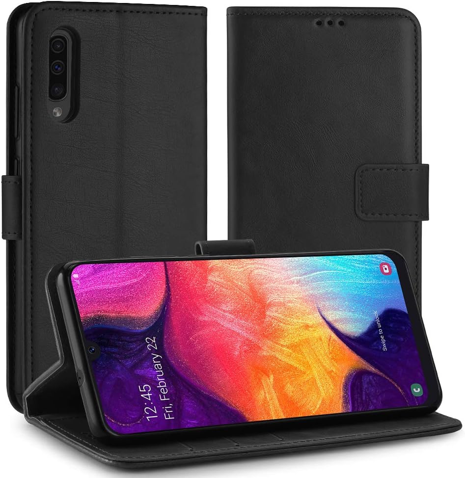 Simpeak Case Compatible with Samsung Galaxy A50, Premium Leather Flip Case Cover Compatible with Samsung A50 - Black