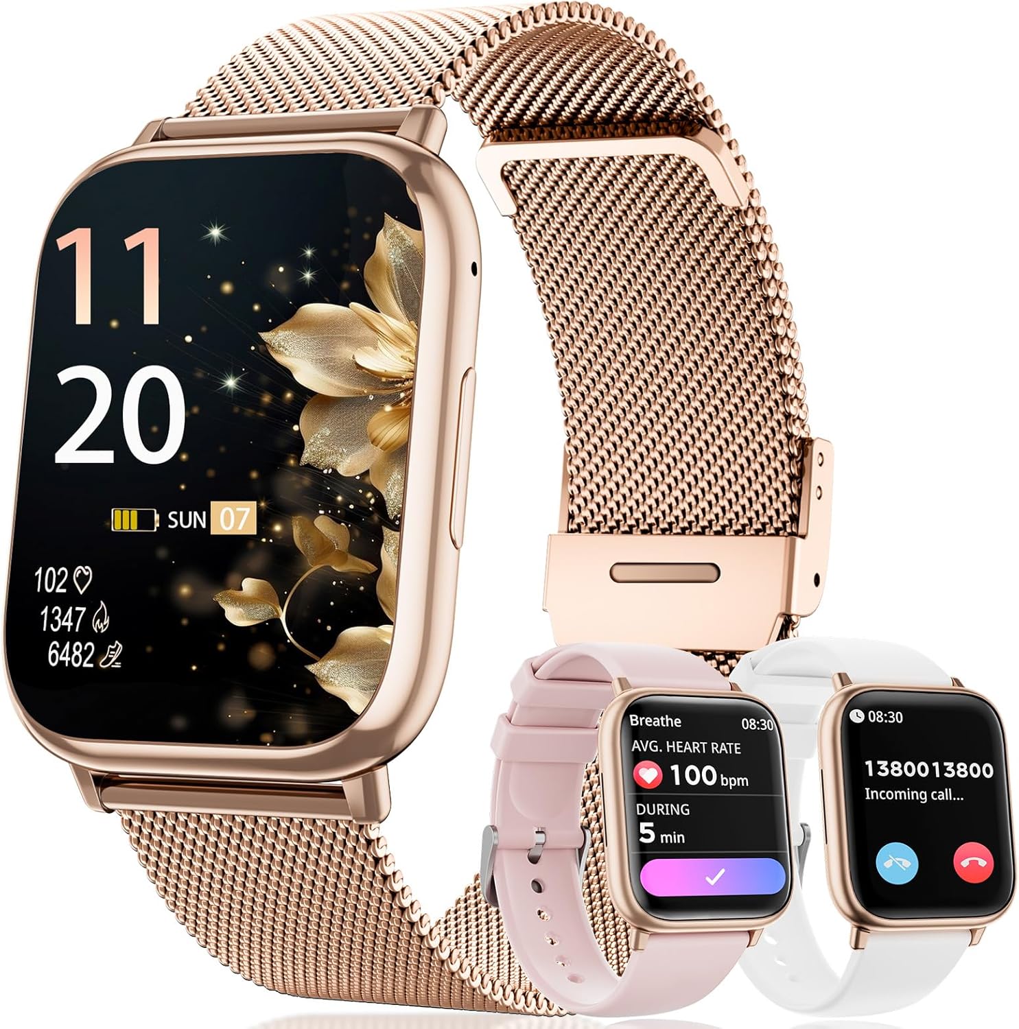 Women's Smart Watch, 1.83 Inch Smartwatch with Bluetooth Call, 113+ Sports, Pedometer, Menstrual Cycle, Sleep Monitor, Women's Smart Watch, Smart Bracelet for Android iOS (Rose Gold)