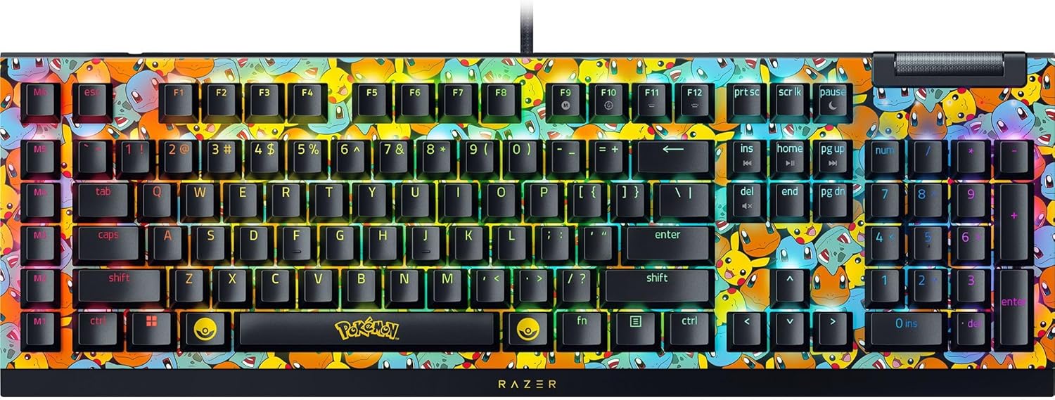Razer BlackWidow V4 X Pokémon Edition - Mechanical Gaming Keyboard - Chroma RGB - Mechanical Switches Green - 6 Dedicated Macro Keys - Double-Capsule ABS - QWERTY US Keyboard | Pokémon Kanto