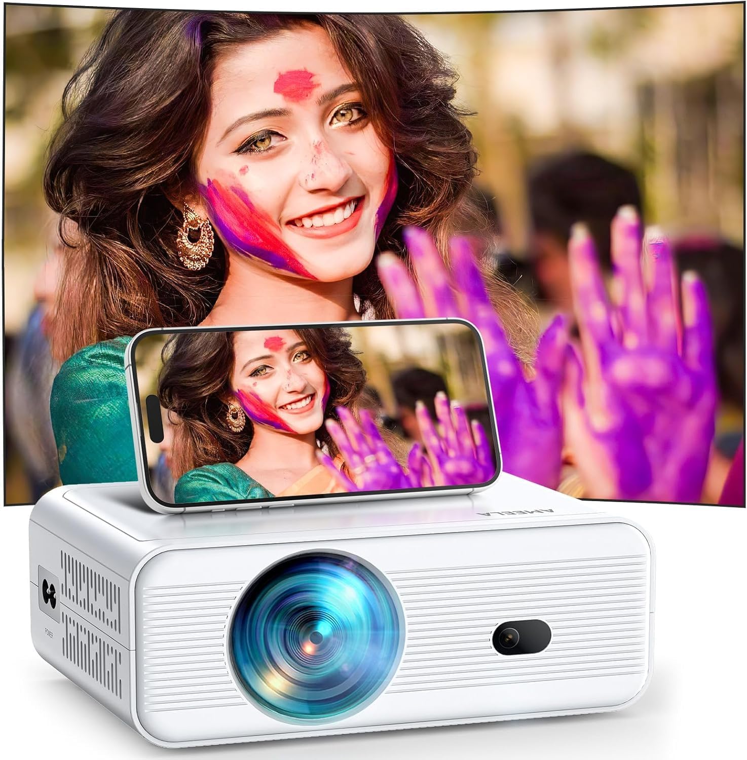 Full HD 1080P Mini Portable Projector with WiFi Bluetooth Compatible with USB Con / Laptop / HDMI / Smartphone