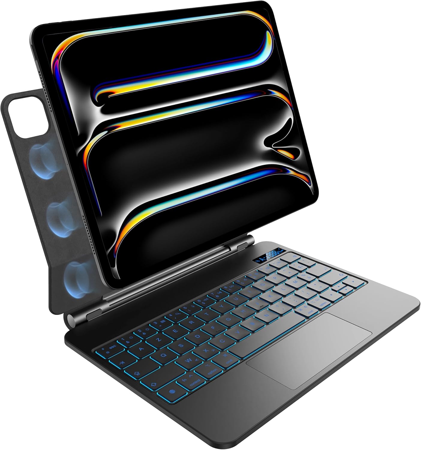 AZERTY Keyboard Case for iPad Pro 11 Inch M4 2024, 7 Colors Backlight, Multi-Touch Touchpad, Floating Magnetic Design, AZERTY - Black