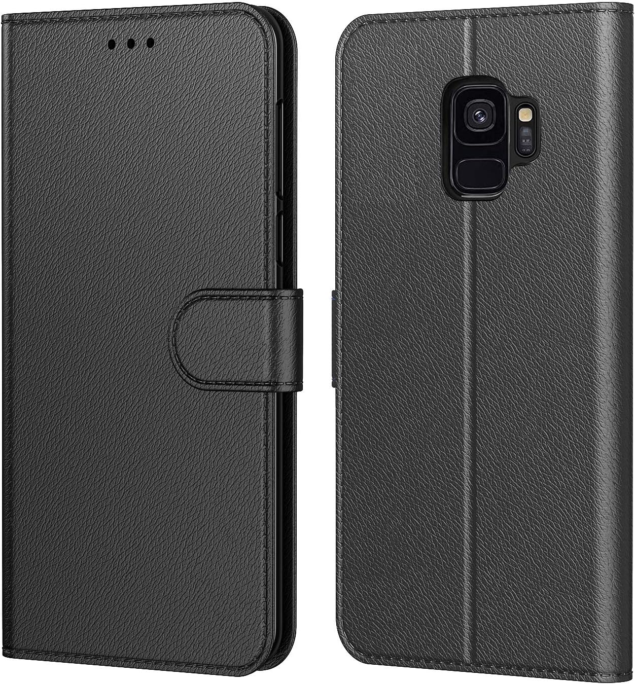 Tenphone Case for Samsung Galaxy S9, Protective PU Leather Wallet Book Case, [Card Slots], [Stand Function], [Magnetic Tab] for Galaxy S9 (5.8 Inches), Black)