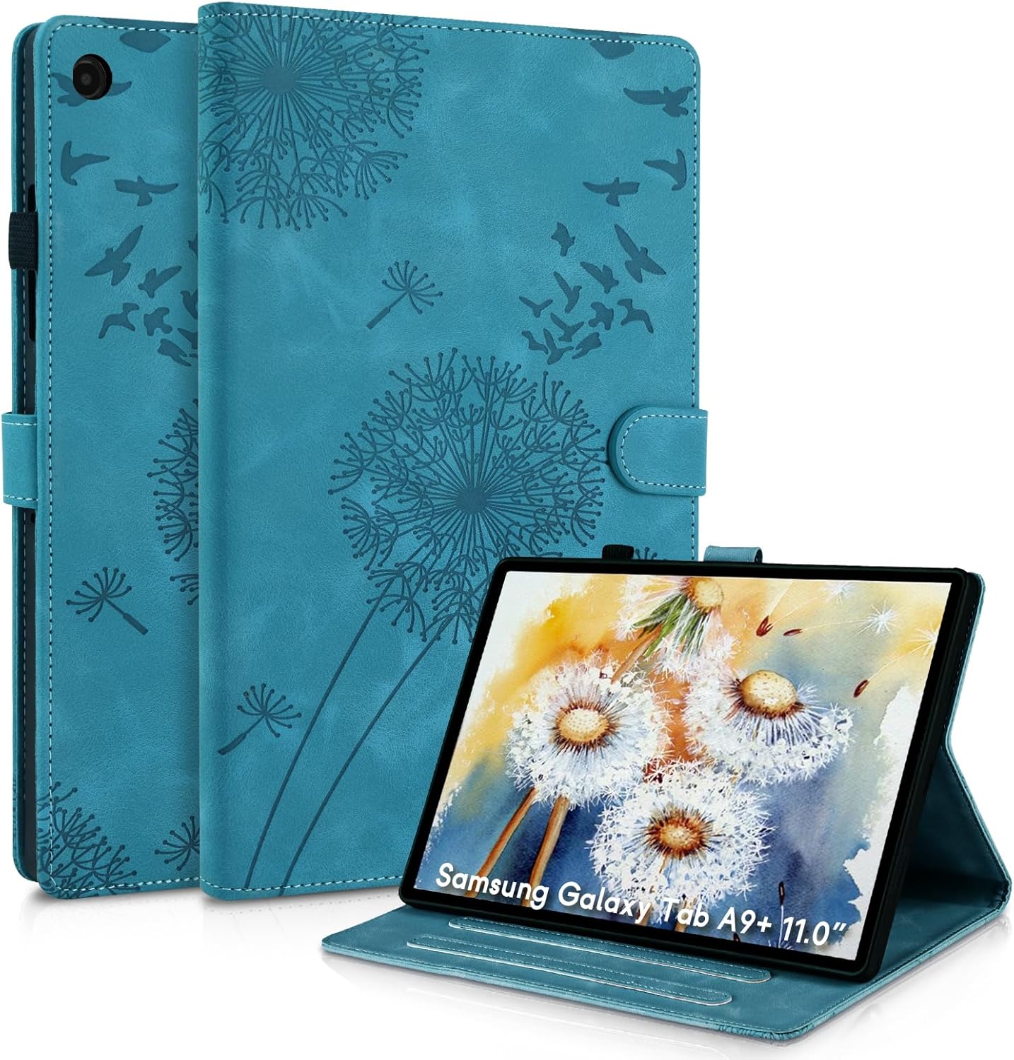 Rostsant Case for Samsung Galaxy Tab A9 Plus 11 Inch 2023 SM-X210/X216/X218 Dandelion PU Leather Tablet Cover Protection for Galaxy Tab a9 Plus Blue