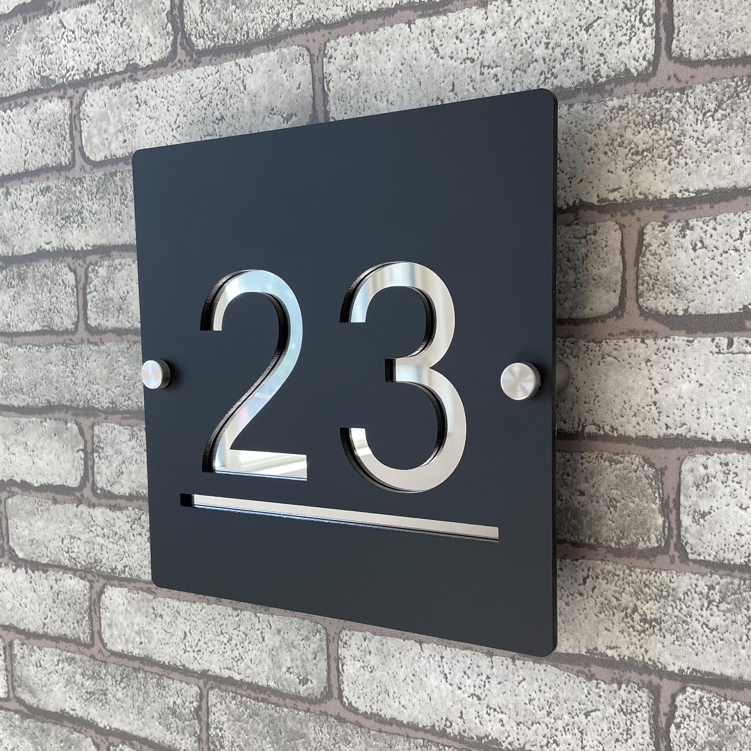 Personalised 3D Black Silver Acrylic House Number Plaque with Address Door Plaque Indoor Outdoor Ideal for Home, Hotel, Apartment, Shop