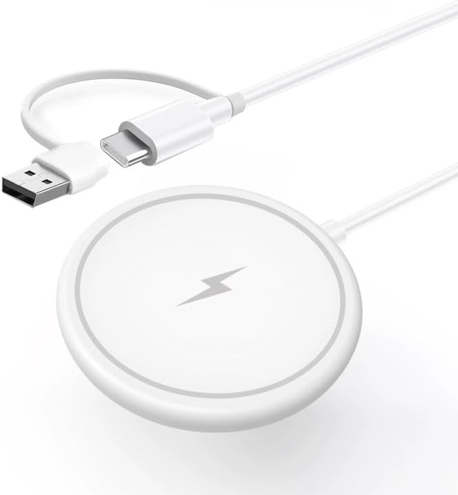 15W Magnetic Wireless Charger for iPhone 16/15 Pro Max/14 Pro/13 Mini/12 Pro Max/AirPods, Fast Charging USB C Induction, Compatible with, White, 1m Detachable USB C Cable