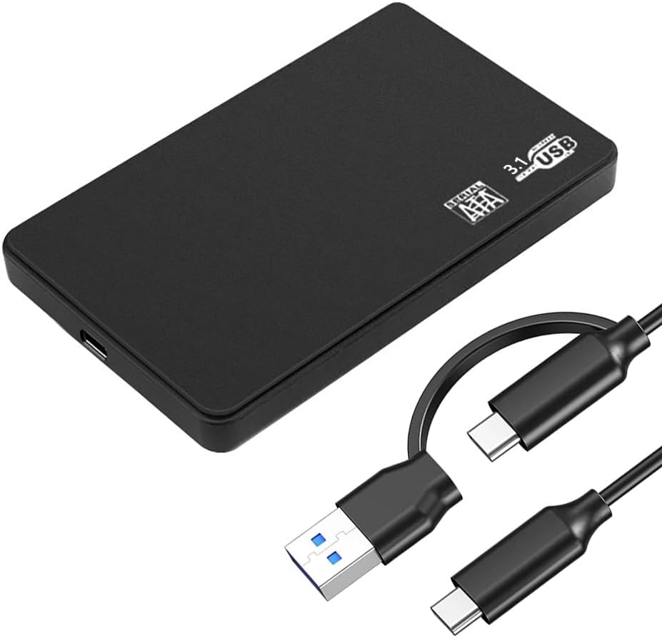 Vinmooog External Hard Drive Enclosure 2.5 Inches, 5Gbps USB 3.1 Gen 2 External Drive Enclosure, Sata USB for SATA HDD and SSD 7/9.5 mm, UASP & Trim, No Tools, USB A/USB C Cable - Black