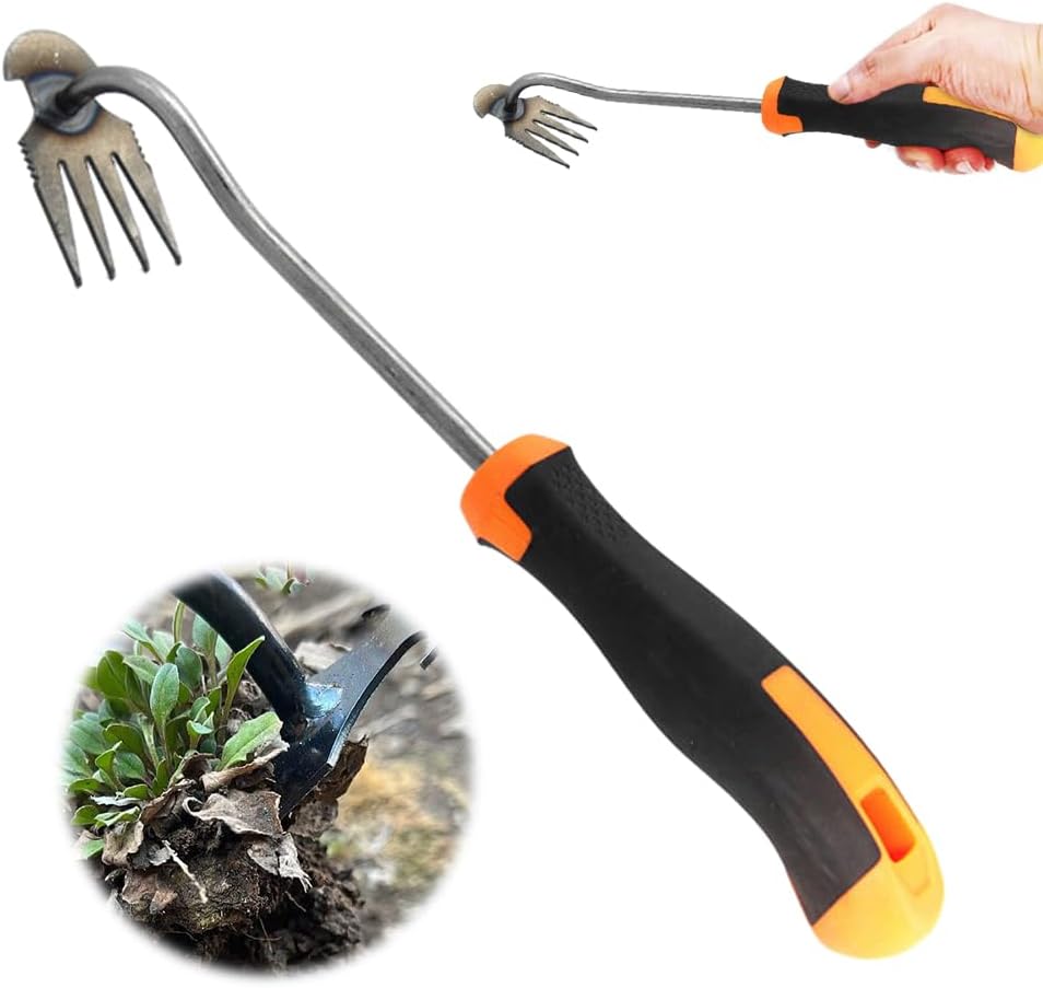 Topbashgo Garden Tool Hand Weeding Tool Garden Tool with Handle (4 Teeth Rubber Handle)