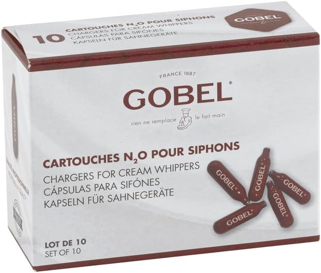 GOBEL - Pack of 10 N₂0 gas cartridges for siphons - Make Chantilly Sauces Creams Hot or Cold Mousses - Universal refills - Steel 100% recyclable