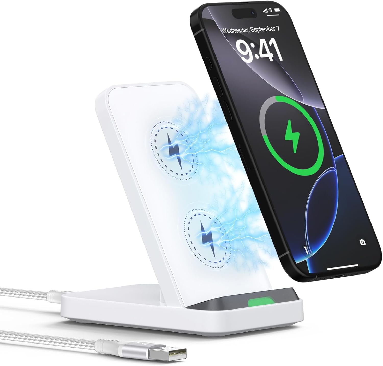 15W Inductive Wireless Charging Station for Galaxy S24 Ultra/S24/S23/S22/S21 FE/S20/Z Flip6, Google Pixel 9 Pro/8/8 Pro/7/6, Qi Wireless Charging Station for iPhone 16/15/14