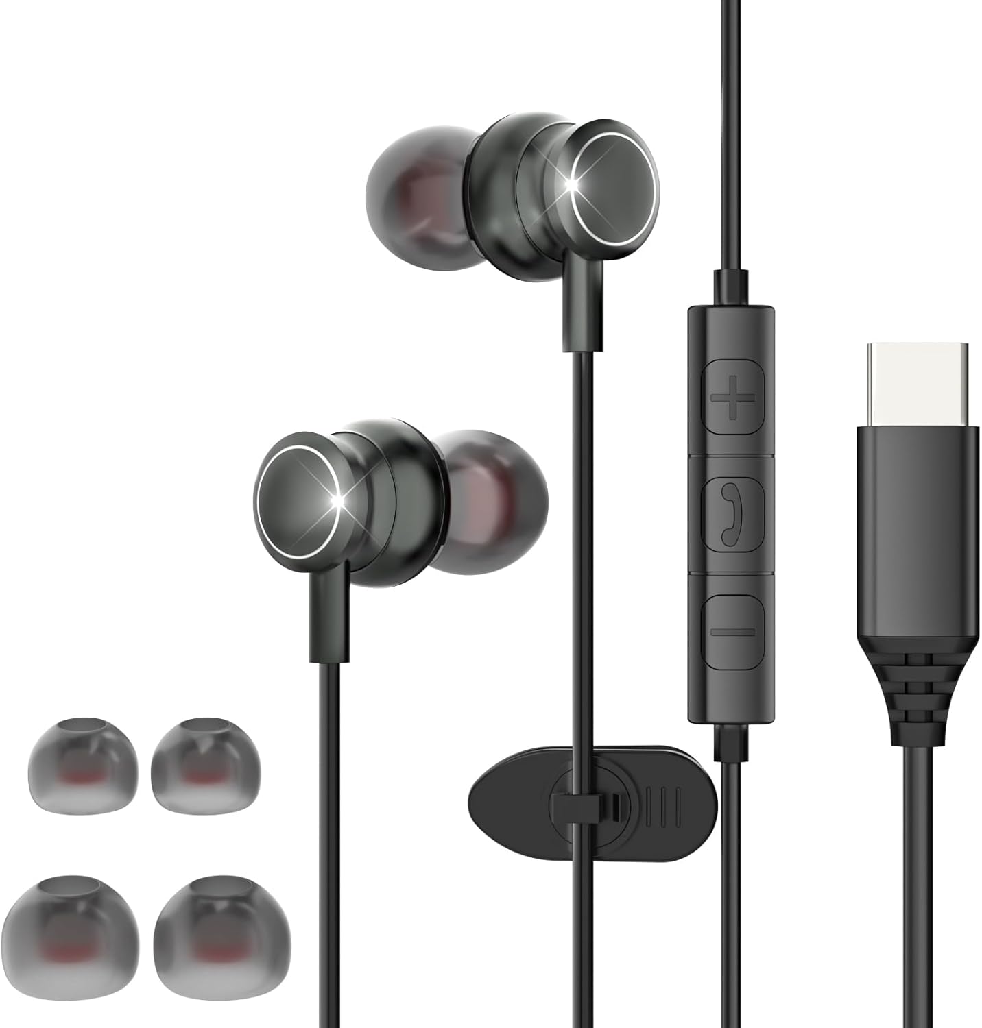 Bigtruely USB C Earphone with Microphone, In-Ear Earphones Wired USB C HiFi Stereo Earphones Type C Grey