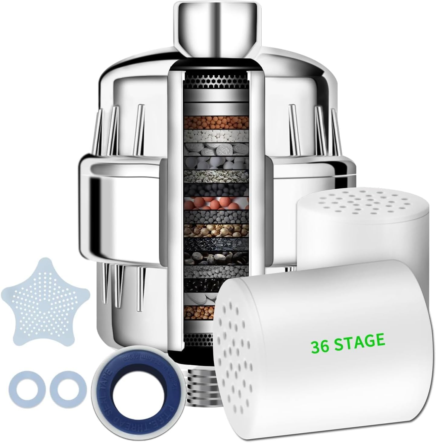 36 Stage Shower Filter with Vitamin C Hard Water Shower Head Filter with Interchangeable Cartridge for Removing Chlorine and Heavy Metals