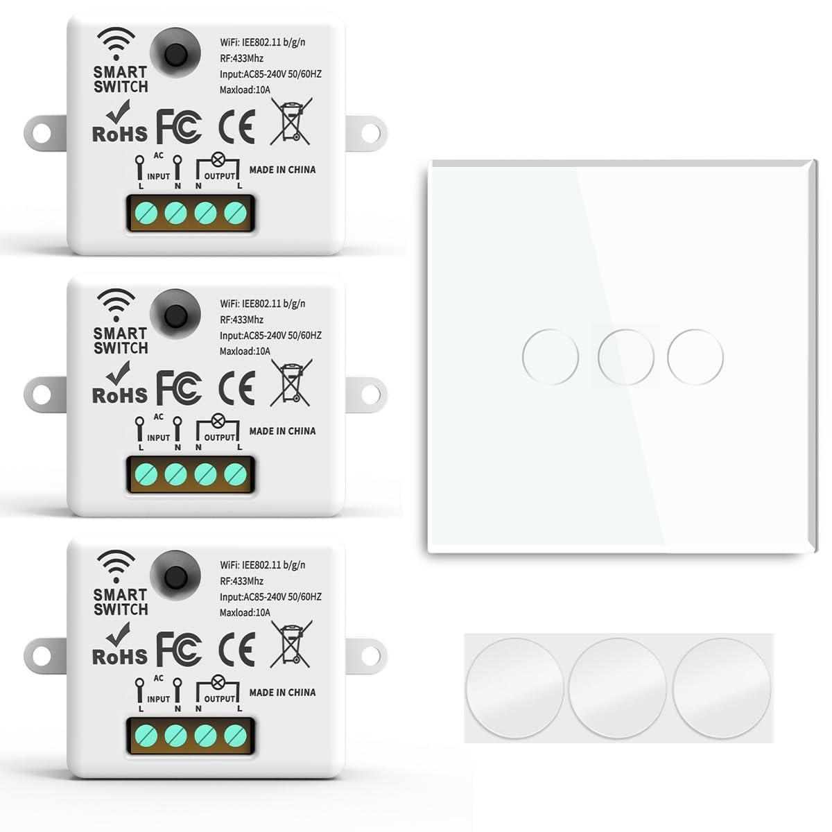 Acmerota Wireless Light Switch, for Lighting Devices 1 Remote Control and 3 Receivers Light Switch Kit, 100m Wireless Light Switch