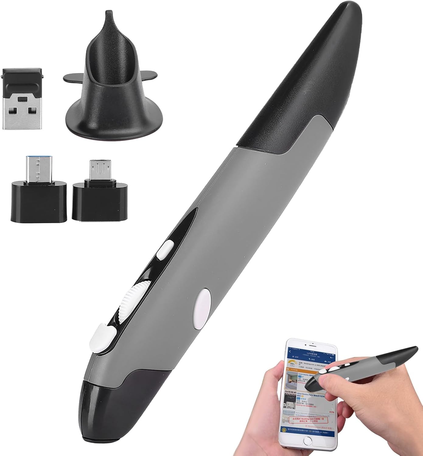 USB Wireless Optical Stylus, Stylus for Computer PC Parts Wireless Mouse 2.4G Type Stylus Customized Innovative Vertical USB Computer Stylus for Laptop (Grey)