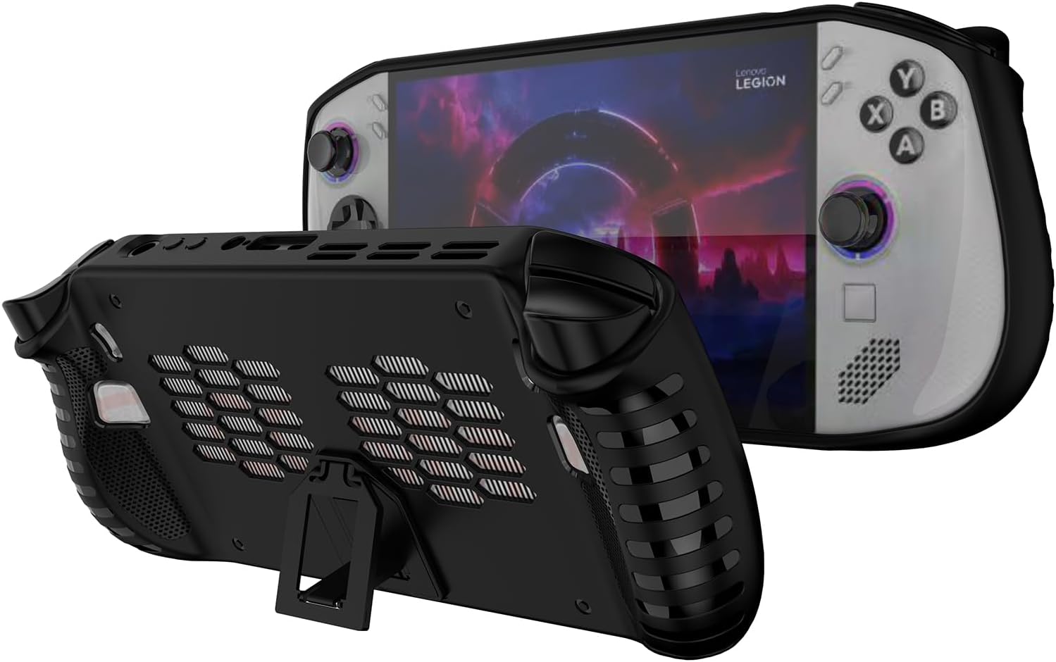 GIOPUEY Case Compatible with Lenovo Legion Go S – with Stand – Soft TPU Bumper – Non-Slip – Easy to Grip – Black