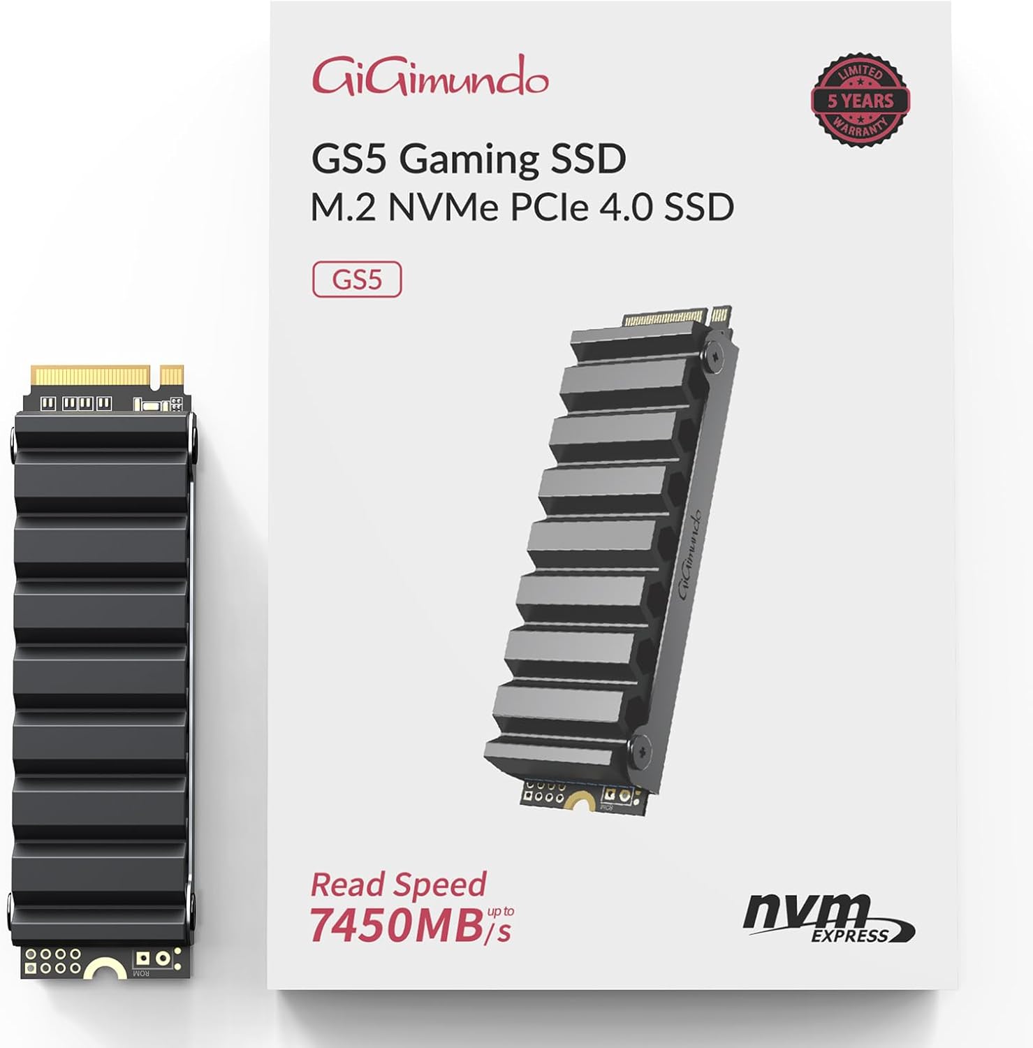 GiGimundo GS5 Internal SSD 2TB PCIe Gen4.0x4 NVMe M.2 with Heat Sink, 3D Nand TLC, 7450MB/s, Compatible with PlayStation 5, Desktop, Gaming, Content Creation and Video Editing