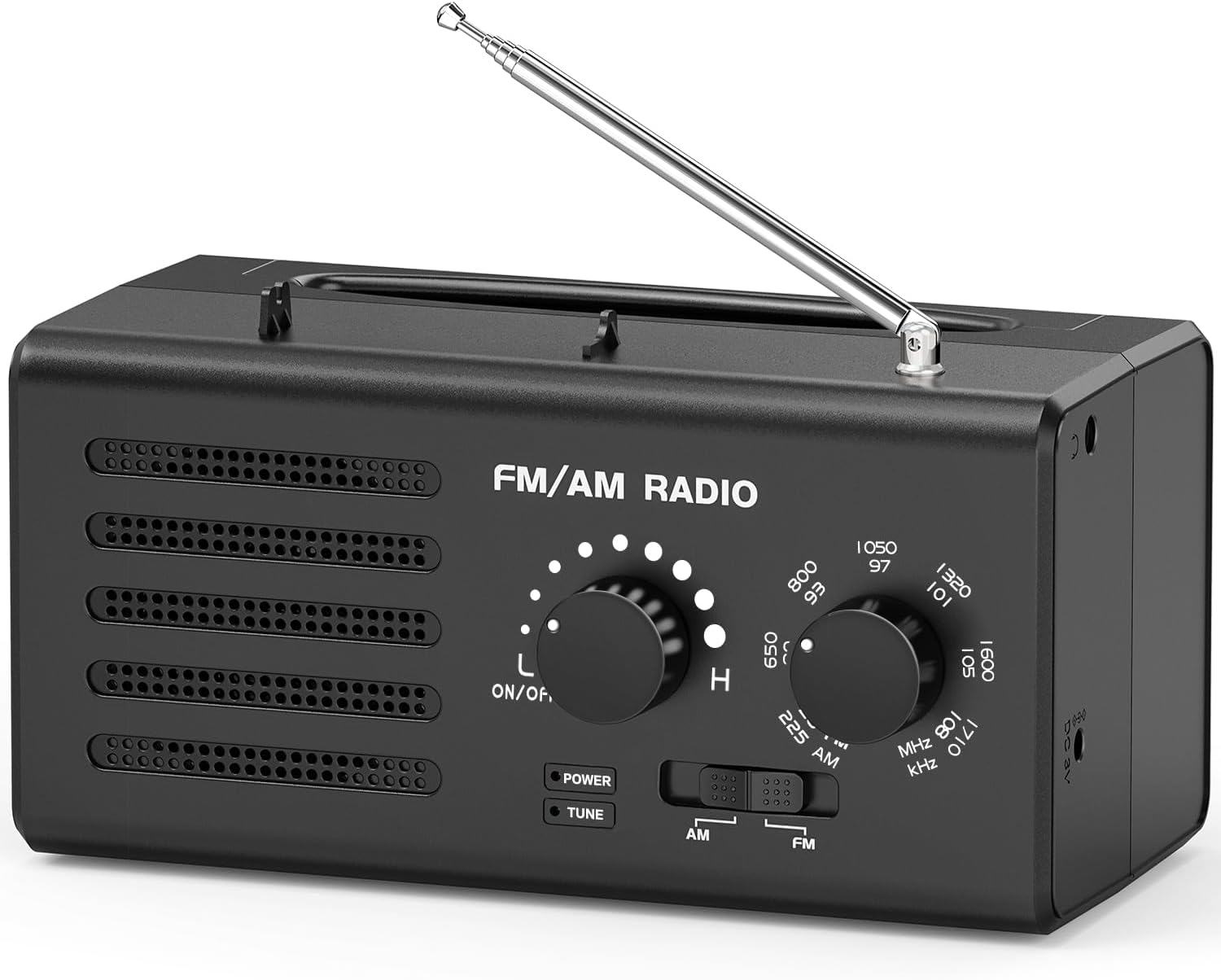 Portable AM/FM Radio with Excellent Reception, Built-in Speaker, Headphone Jack and USB Battery-Powered, Ideal for Home, Outdoors and Emergencies (Black)
