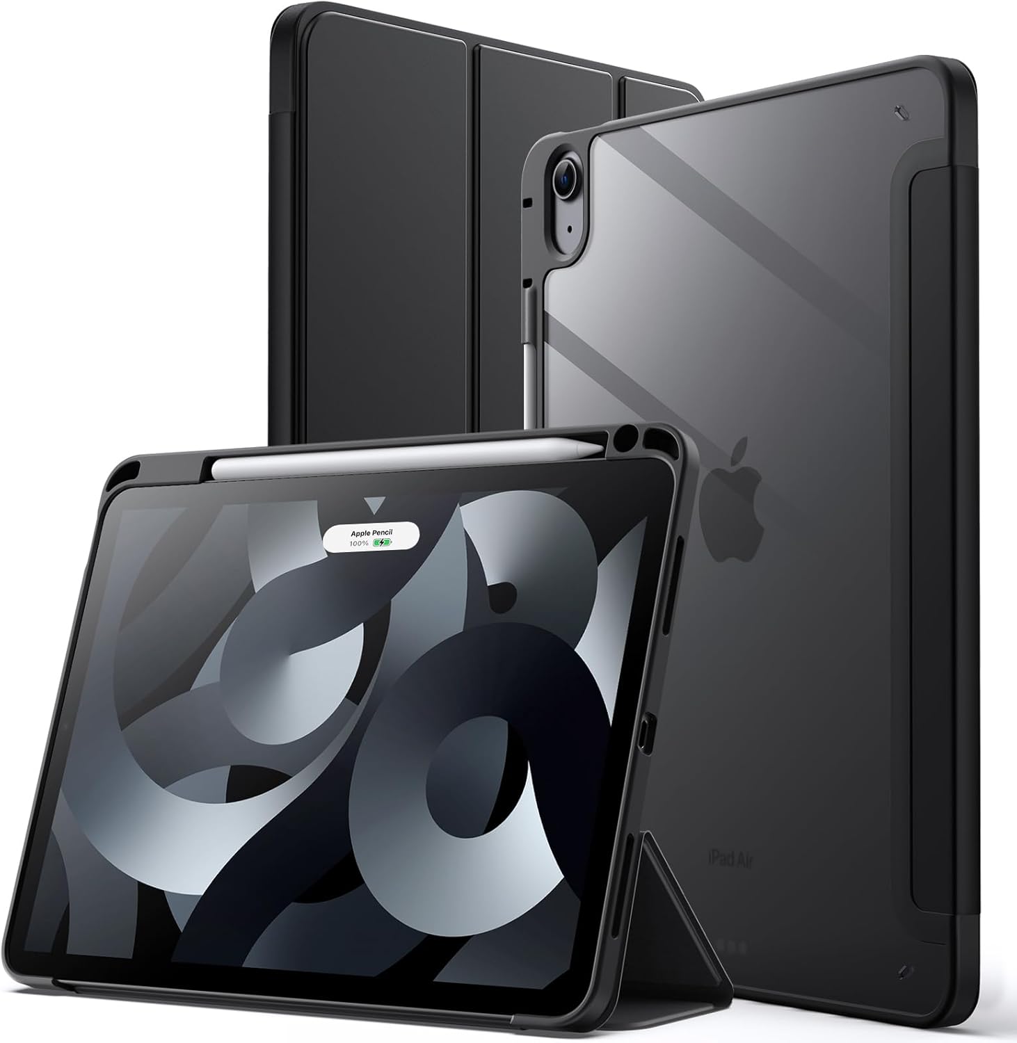 JETech Case for iPad Air 11 Inch M3/M2 (2025/2024), iPad Air 5/4 (10.9 Inch 2022/2020 5th/4th Generation) with Pencil Holder, Transparent Back Cover Slim Stand Shockproof Tablet (Black)