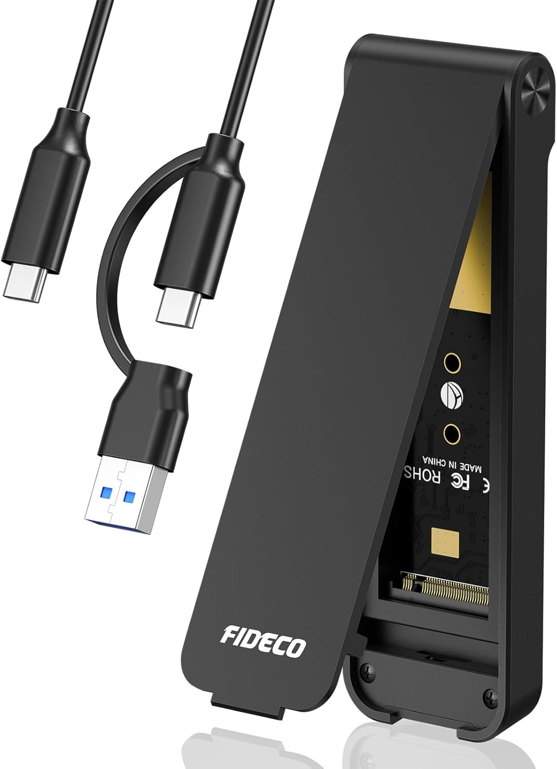 FIDECO M.2 NVME USB 3.2 Gen 2 10Gbps SSD Enclosure - PCIe M-Key/M+B Key NVMe Adapter - Sandwich Style Design - Supports UASP and Trim