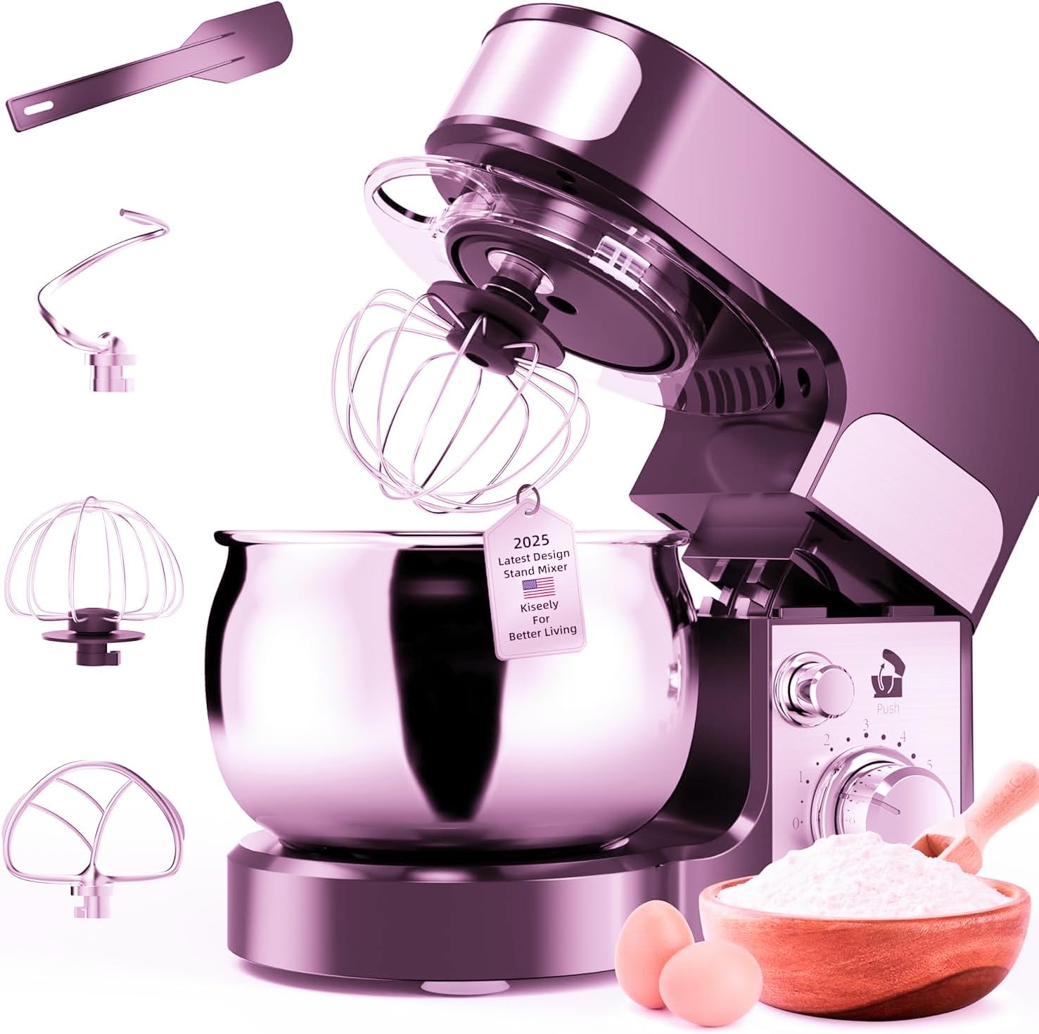 4L 700W 6-Speed Mixer with Pouring Lid, Stainless Steel Bowl, Dough Hooks and Whisks for Dressings, Icing, Meringues and More (T62343)