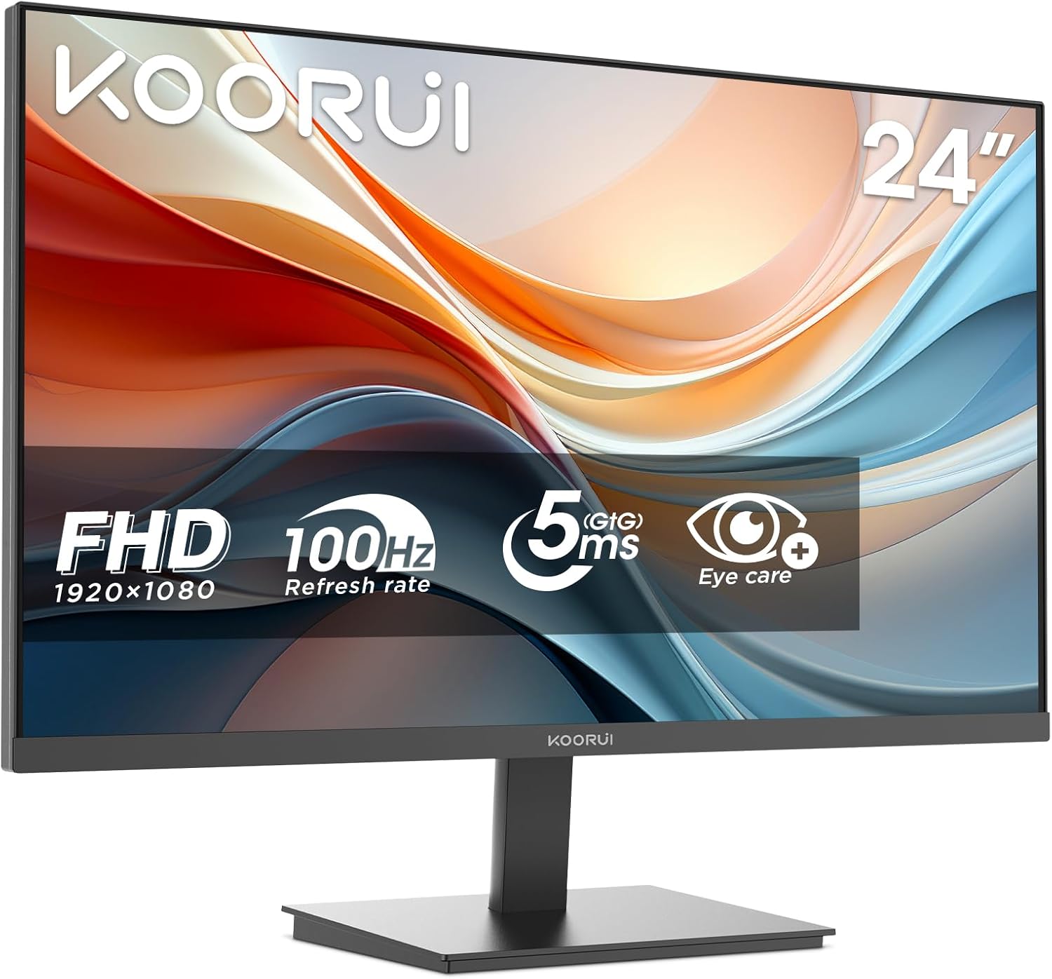 KOORUI E2412F 24 Inch PC Screen, FHD 1920 x 1080 100Hz Monitor HDMI 1.4, Eye Care, Tilt from -5° to 15°, VESA 100 x 100 mm