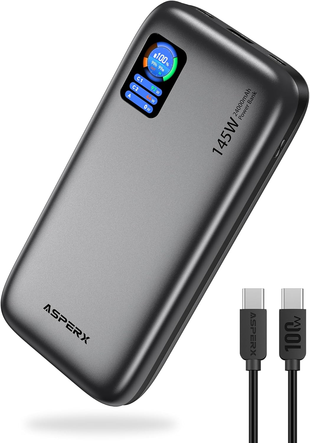 AsperX External Battery 24000 mAh 100 W, Power Bank Quick Charge with 3 Ports, Digital Display, Compatible with iPhone 16/15, Laptops, Samsung, MacBook, Dell, AirPods etc