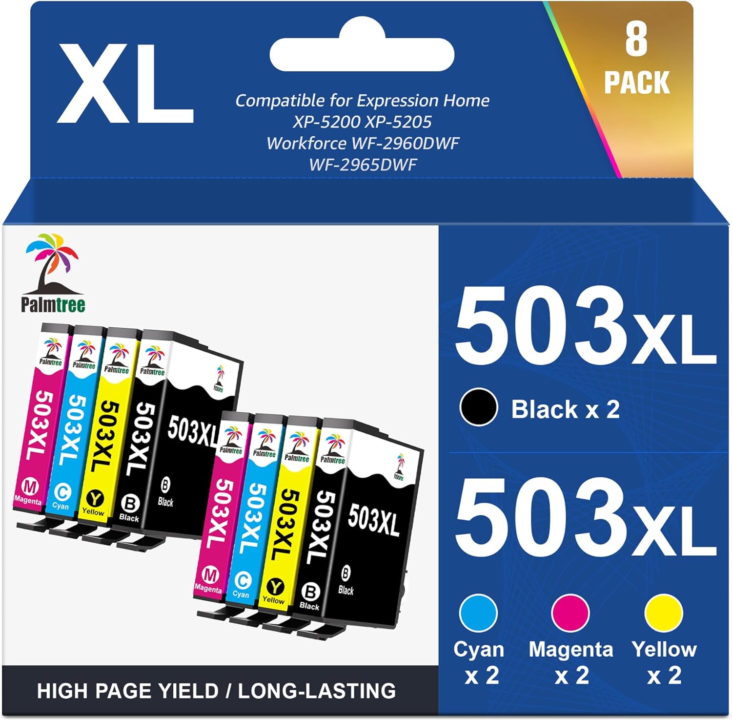Palmtree 503XL Compatible with Epson WF 2960 and Epson 503 503xl Cartridge for Epson Expression Home XP-5200 XP5200 XP-5205 Epson Workforce WF-2960 WF-2960DWF WF-2965 (Pack of 8)