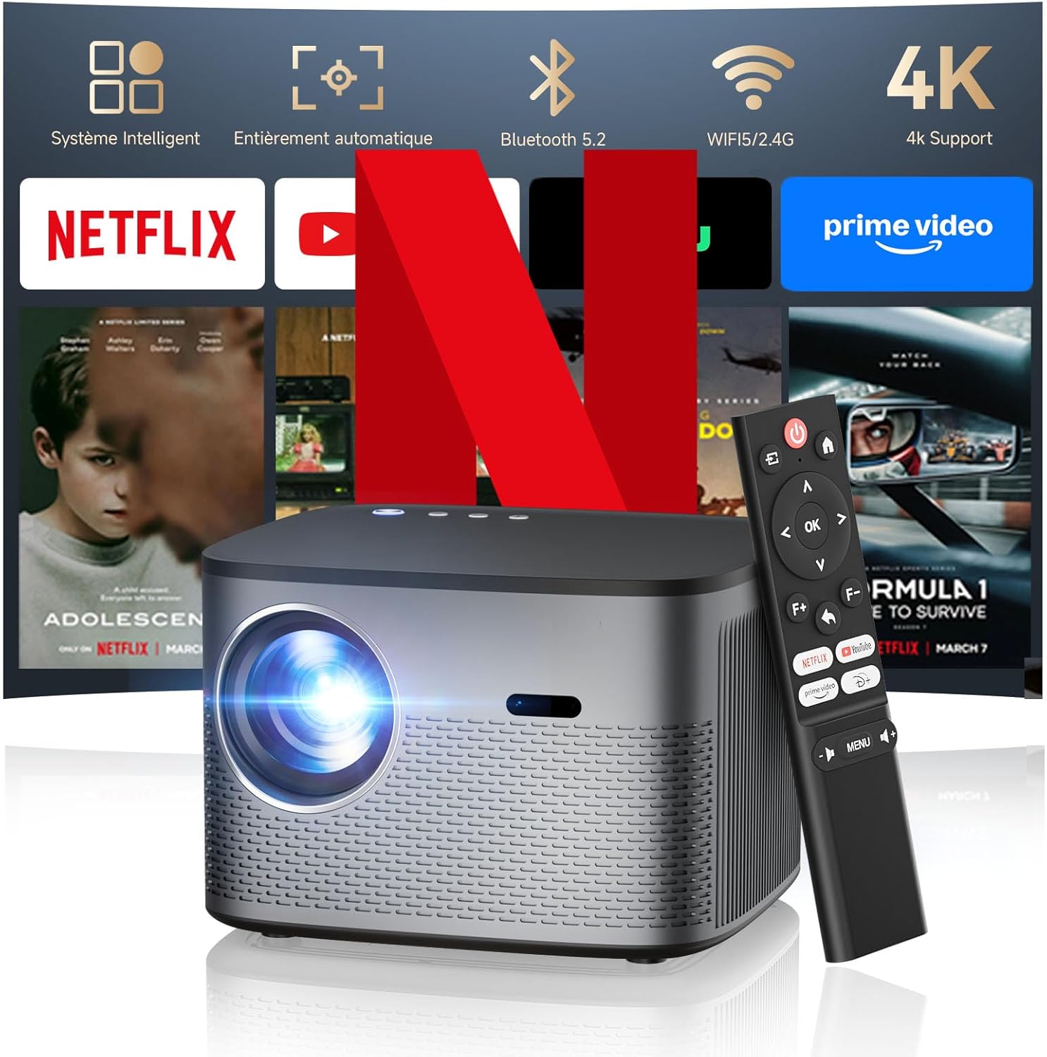 [Netflix Certified/35000LM] Video Projector 4K Android 13.0 Auto Focus/Keystone Correction Smart Projector Full HD 1080P WiFi Bluetooth Home Theater Projector
