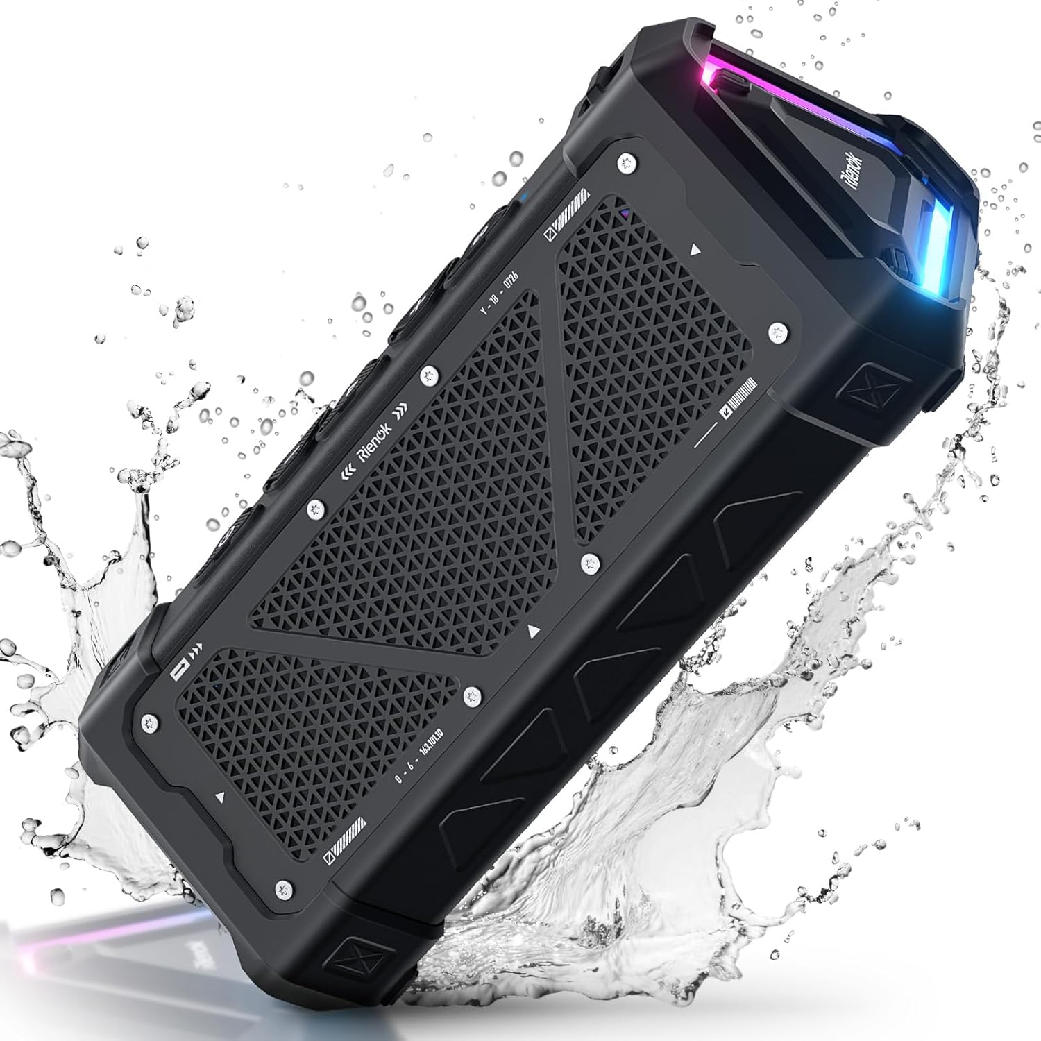 RIENOK S11 Portable Bluetooth Speaker with Reinforced Bass, 3 Equalizer Modes, USB Audio Mode, Bluetooth 5.3, 30W Powerful Speaker, IPX7, TF Card, Beach Parties, Hiking, Travel, Black