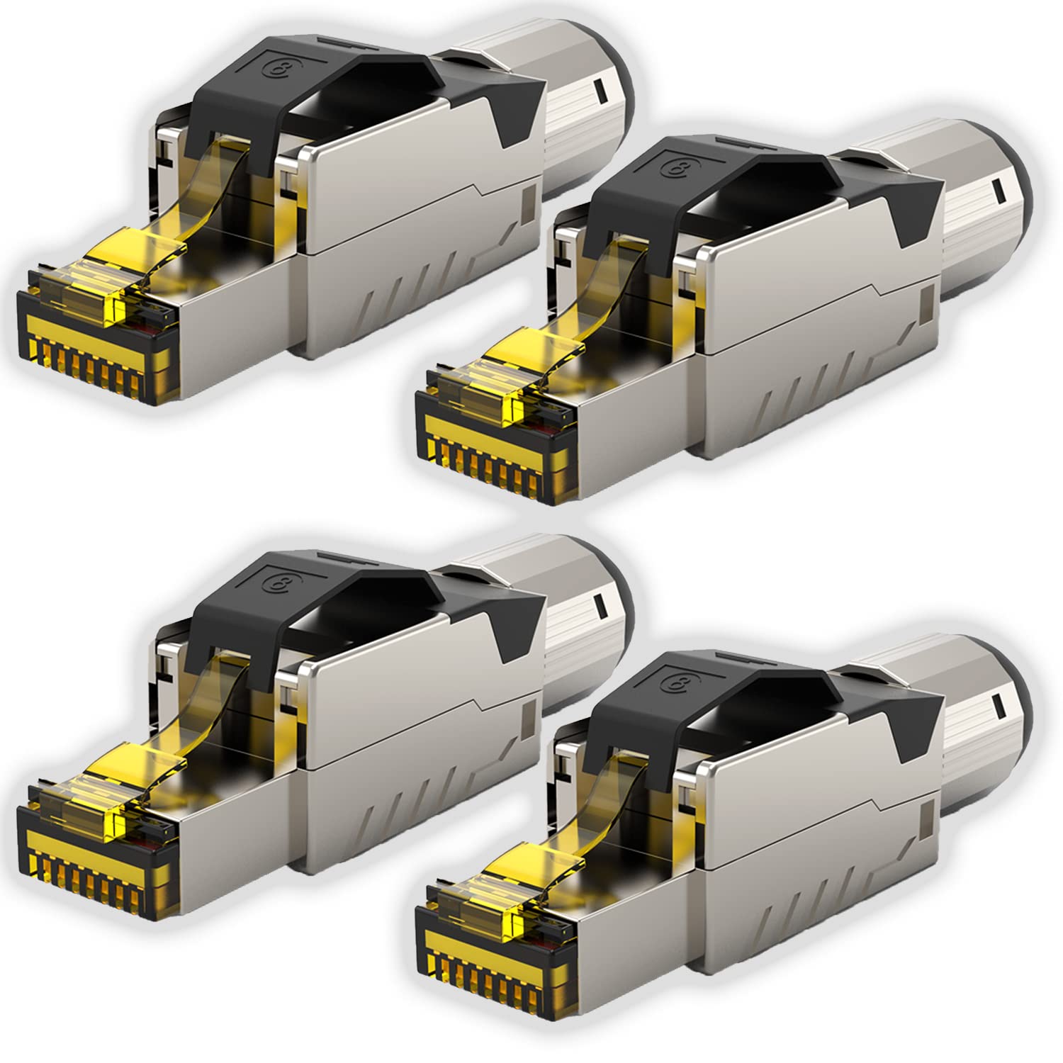 Redstar24 Toolless RJ45 Connector CAT 7 CAT 8 Cat 8.1 Male Network Plug 40Gbps 2000MHz Shielded Crimp Plug with LSA Connection for CAT8 Cat7 Cat6a Cat6 Ethernet Cable 8 Pole Plug | 4 Pieces