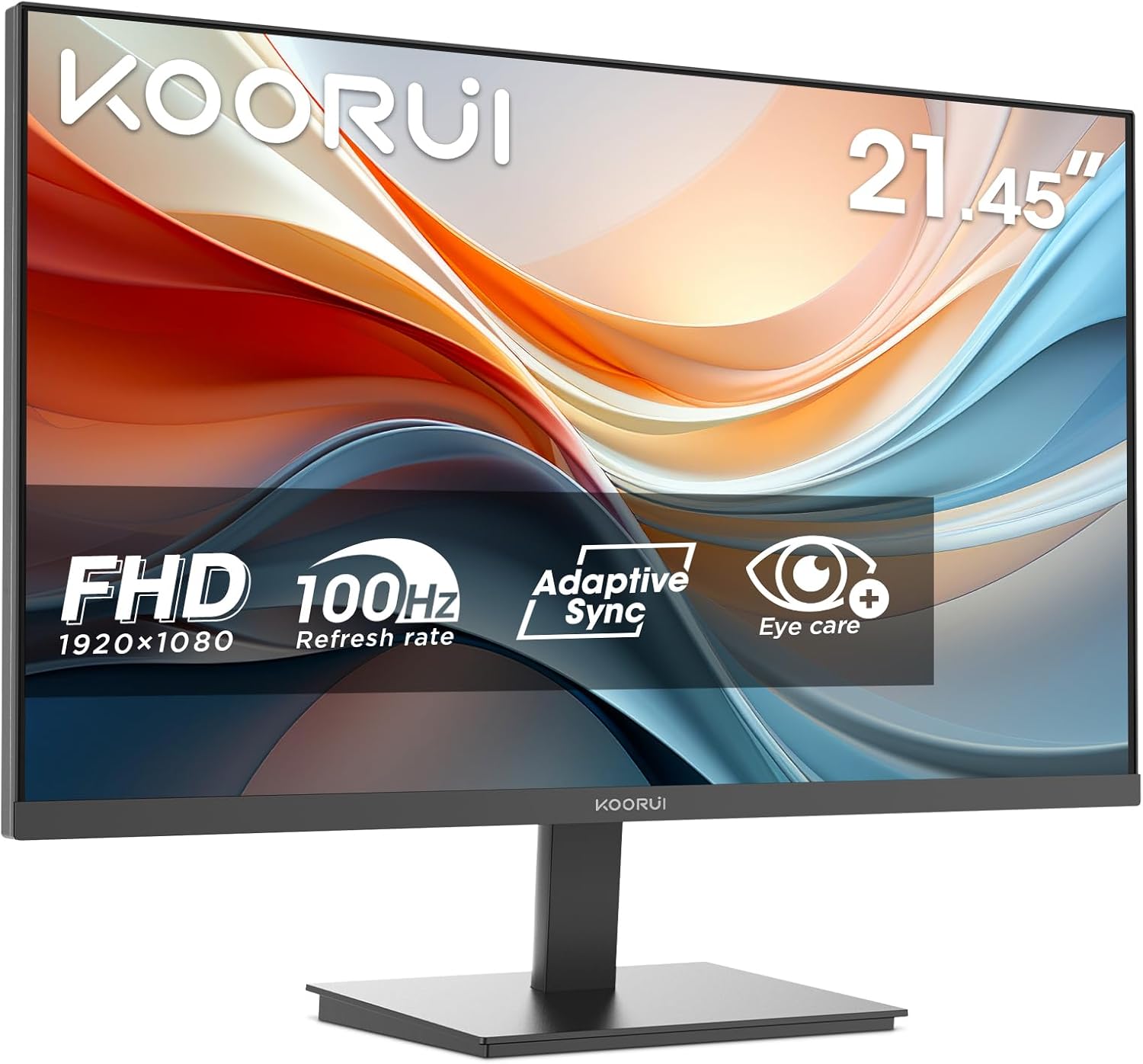 KOORUI E2212F 21.45 Inch PC Screen, FHD 1920 x 1080 100Hz Monitor, Adaptive Sync HDMI 1.4, Eye Care, Tilt from -5° to 15°, VESA 100 x 100 mm