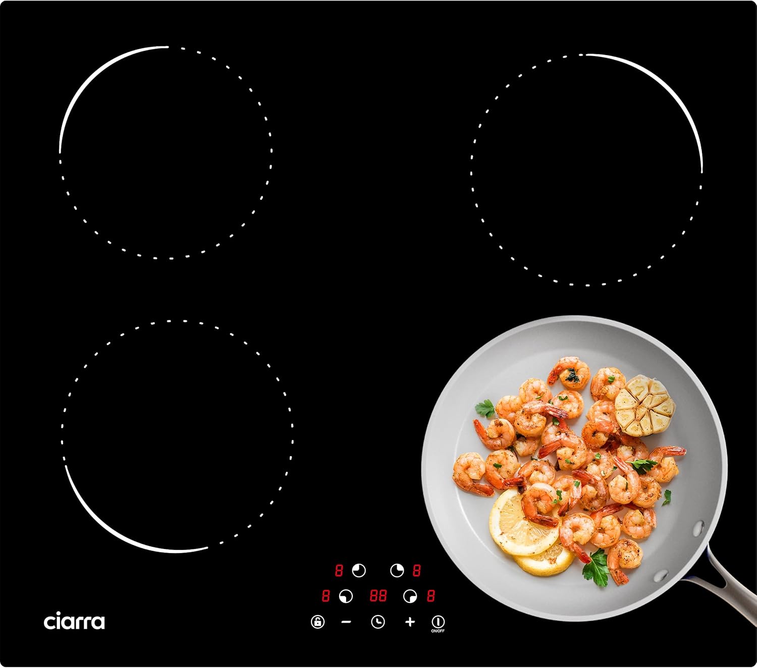 CIARRA CABBIH4-C Induction Hob – 4 Hobs 6000 W – Built-In Hob – Touch Control – 9 Levels