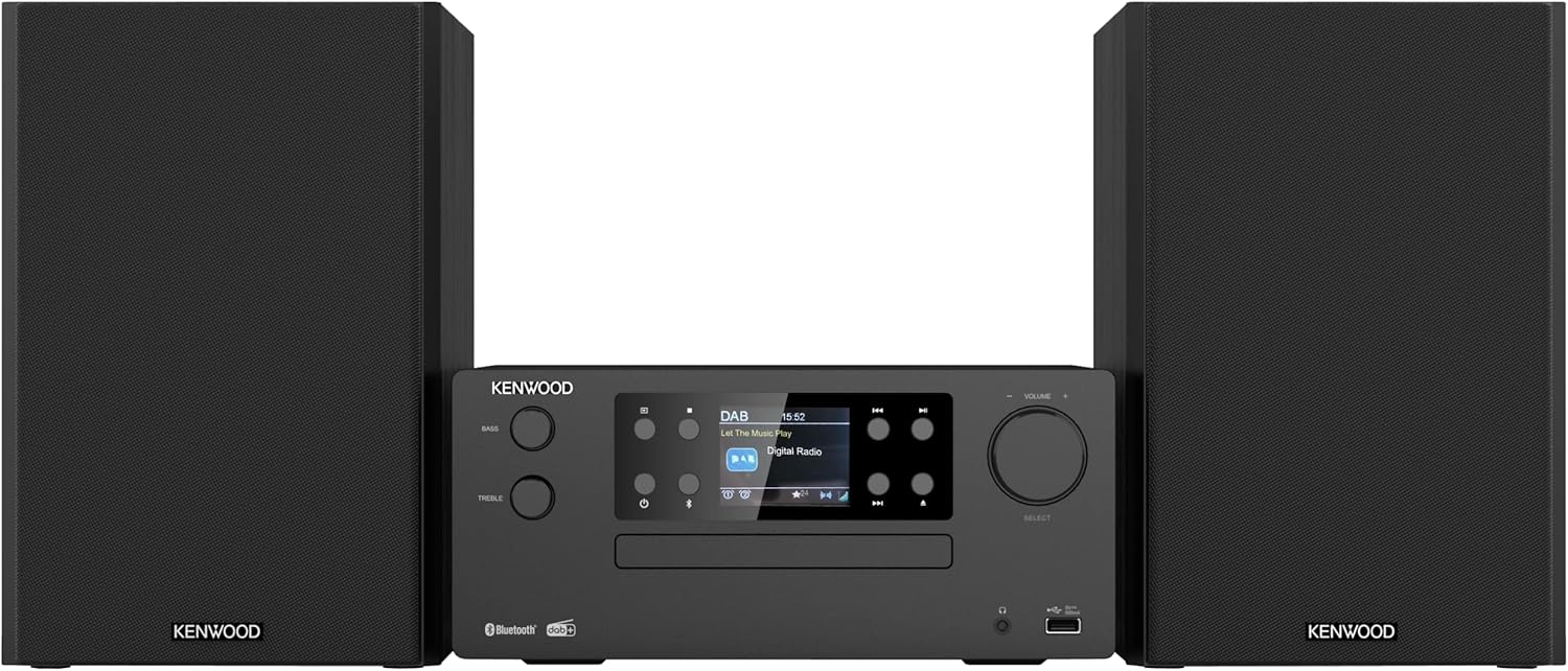 Kenwood M-925DAB-B Micro HiFi System with CD, USB, FM RDS, Dab+ Bluetooth Audio-Streaming 2x50W, Colour: Black