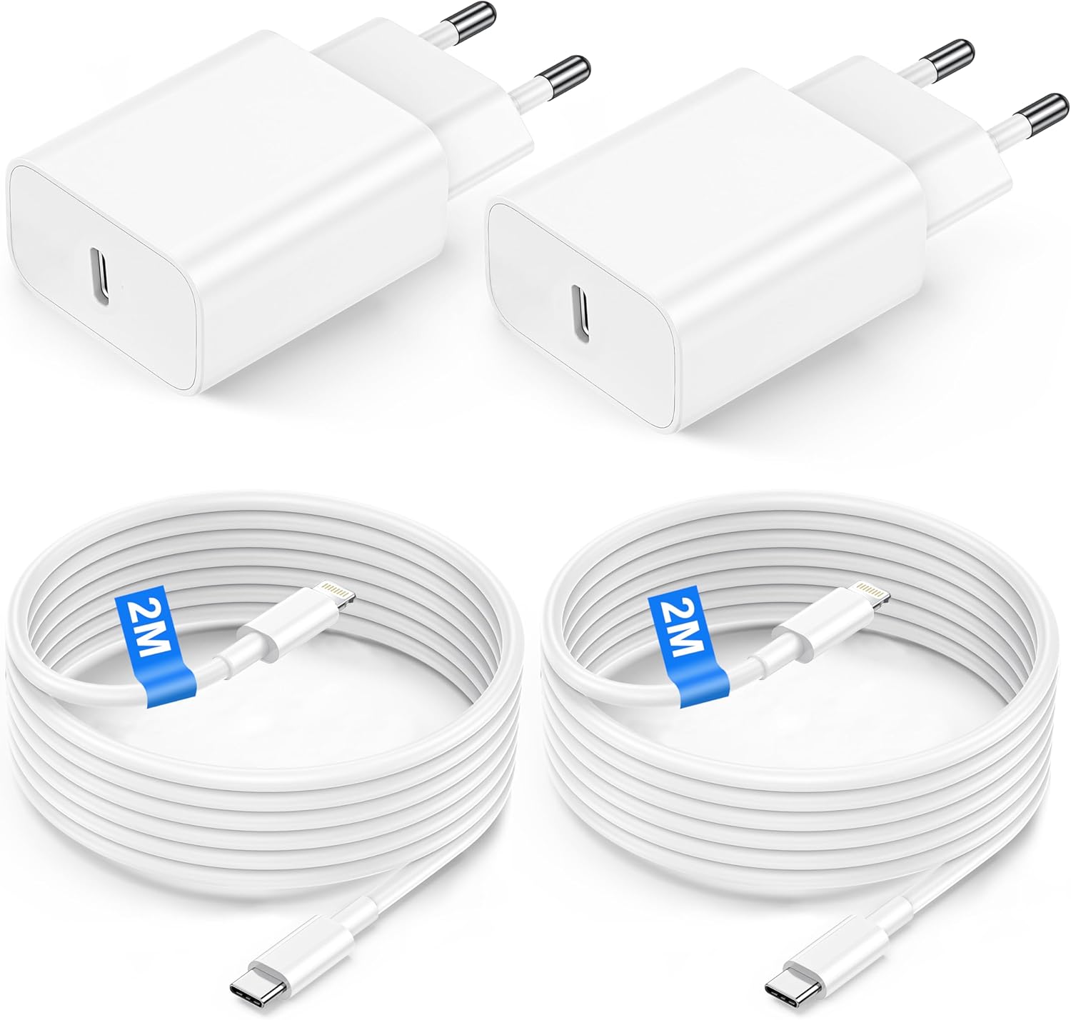 Fast Charger 20W 4-Pack for 14/14 Pro Max/14 Plus/13/12/11/SE/Mini/X/XS/XR - USB C Plug and 2M Mains Cable USBC Wall Mounted Type C Power Adapter